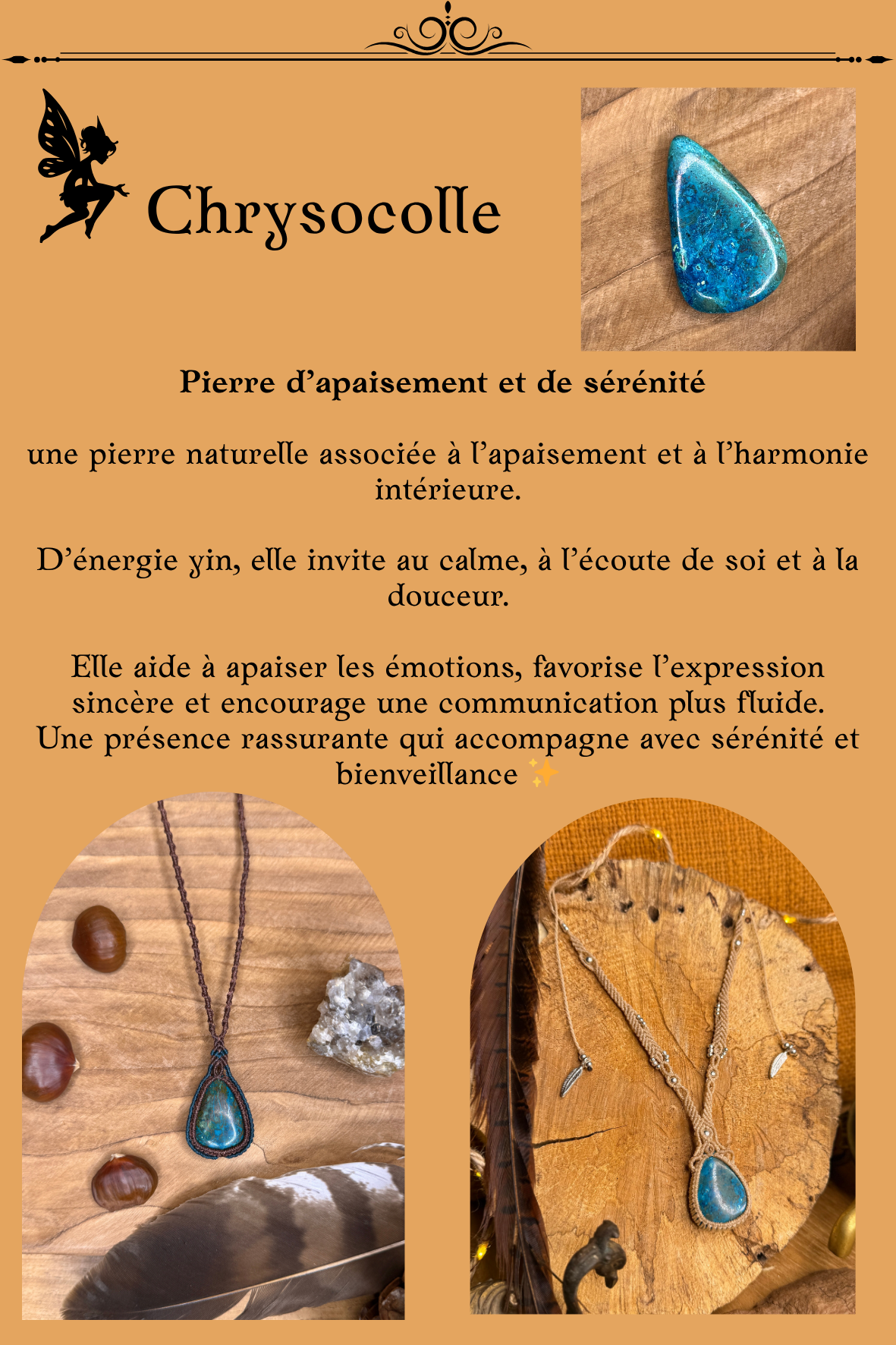 Pendentifs en Chrysocolle montés en micro-macramé – pierre bleu-vert naturelle