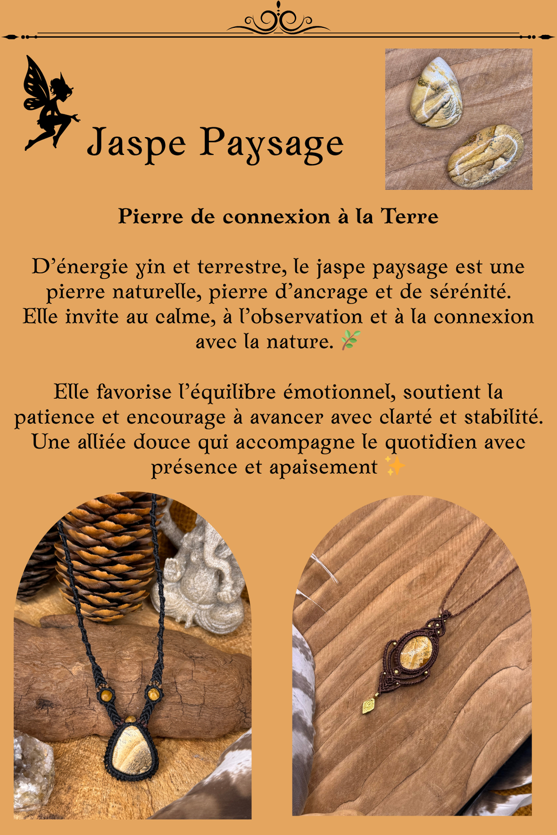 Bijoux en Jaspe Paysage montés en micro-macramé – colliers en pierre naturelle aux motifs de paysage