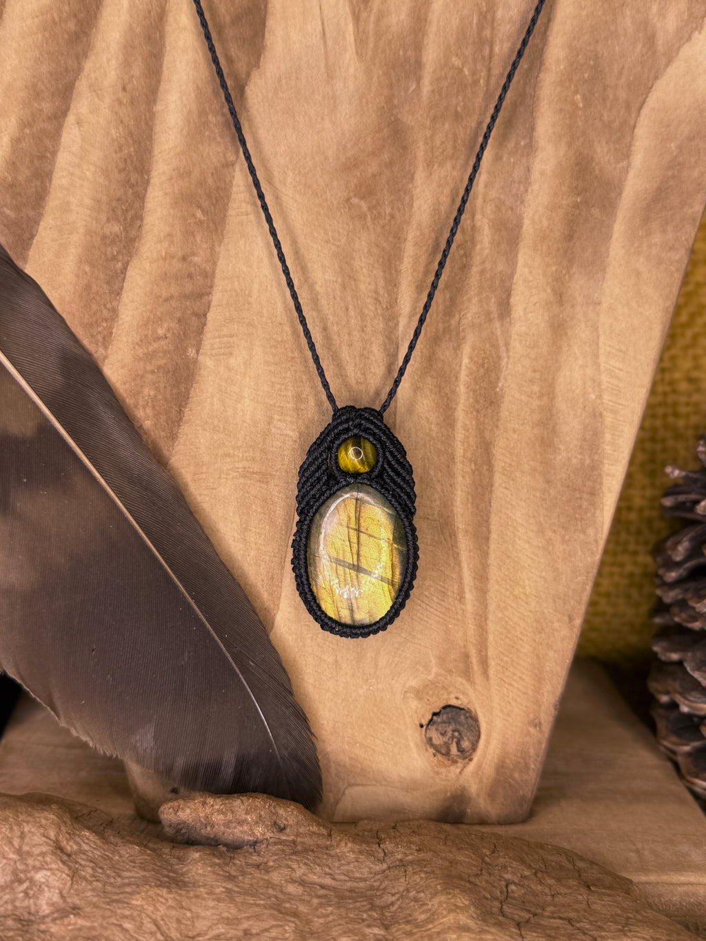 Collier • Pendentif • Labradorite • Œil de tigre