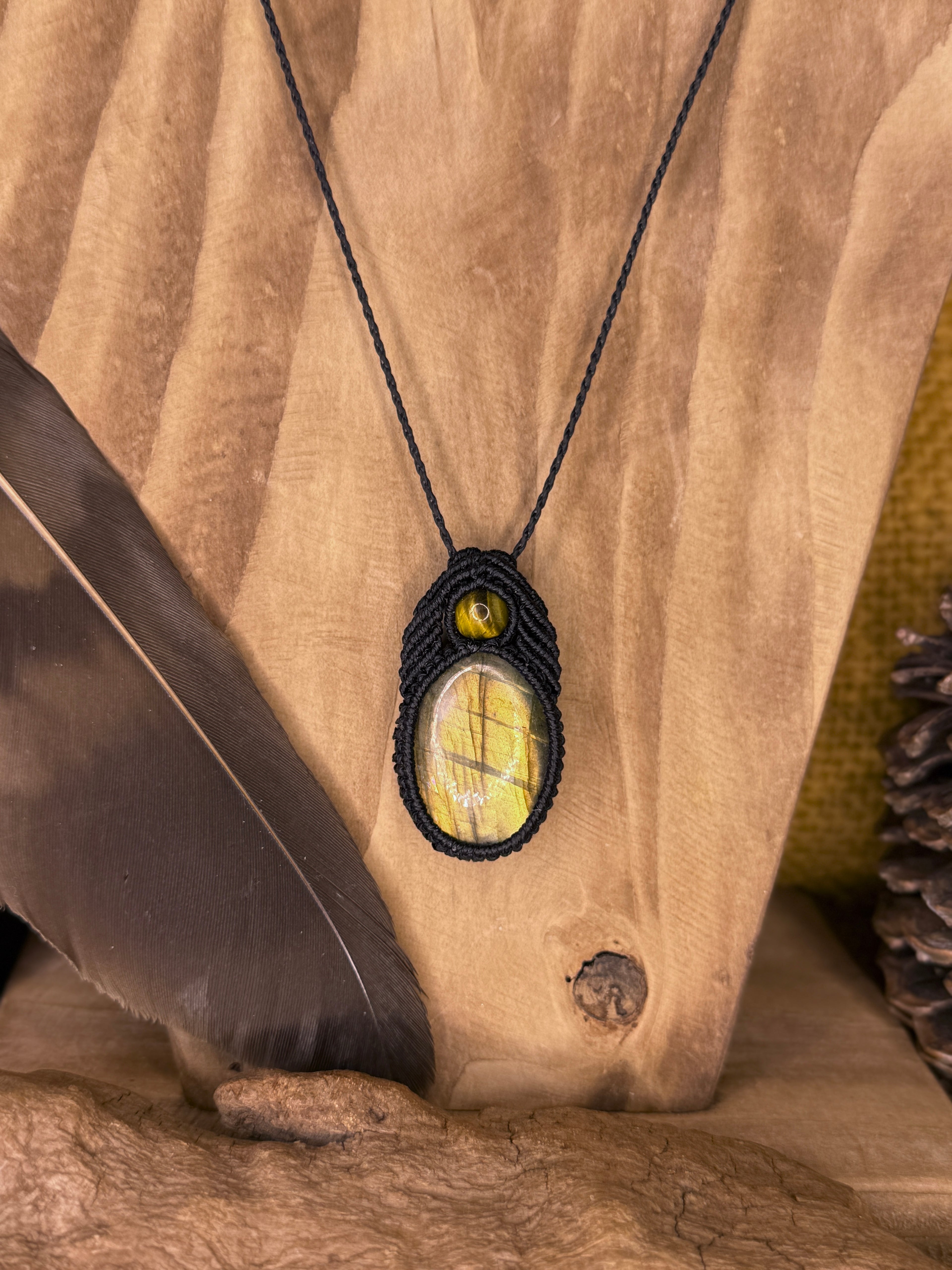 Collier • Pendentif • Labradorite • Œil de tigre