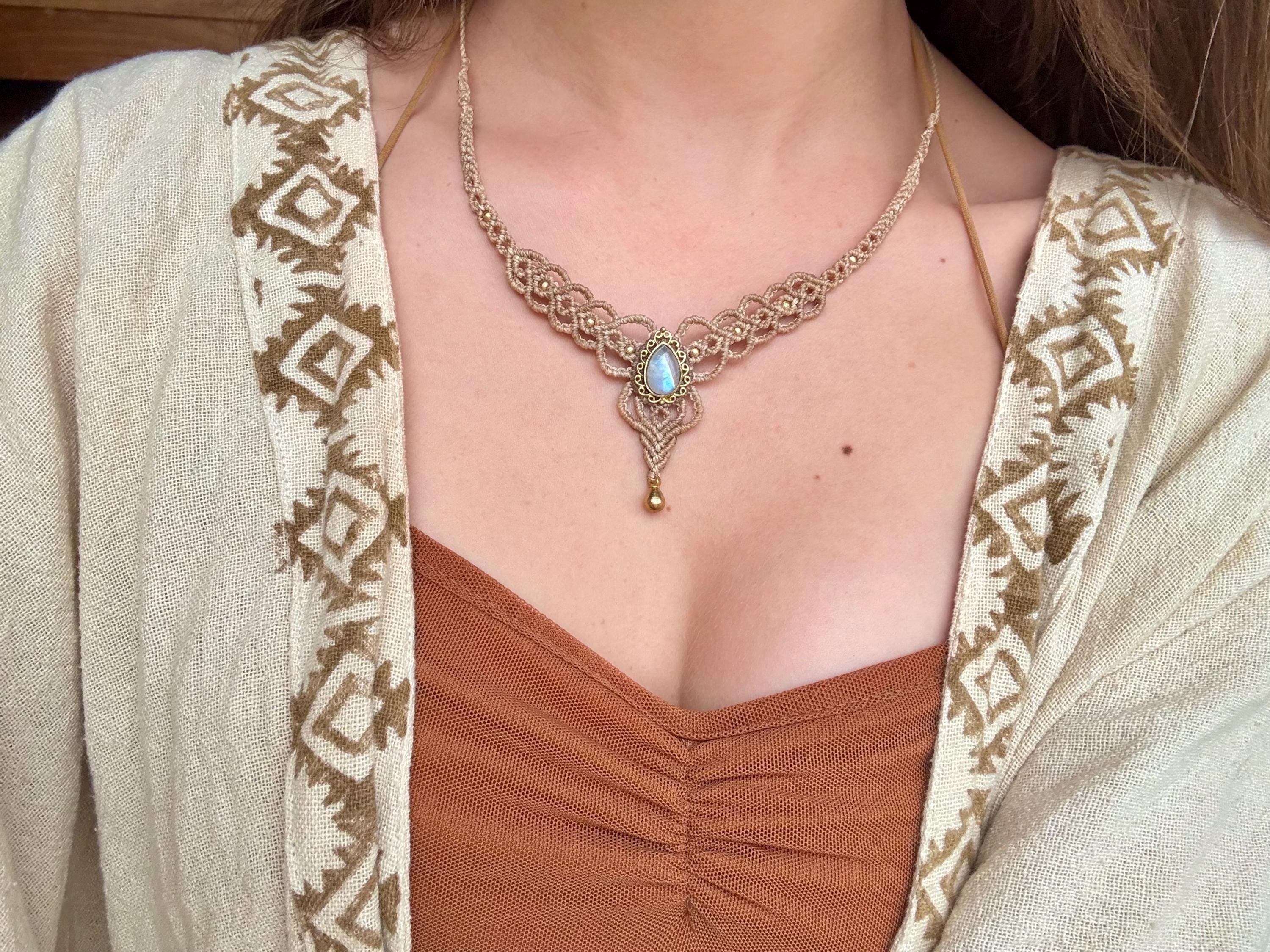 Collier • Tour de cou avec une pierre de lune ou œil de tigre (neckband)