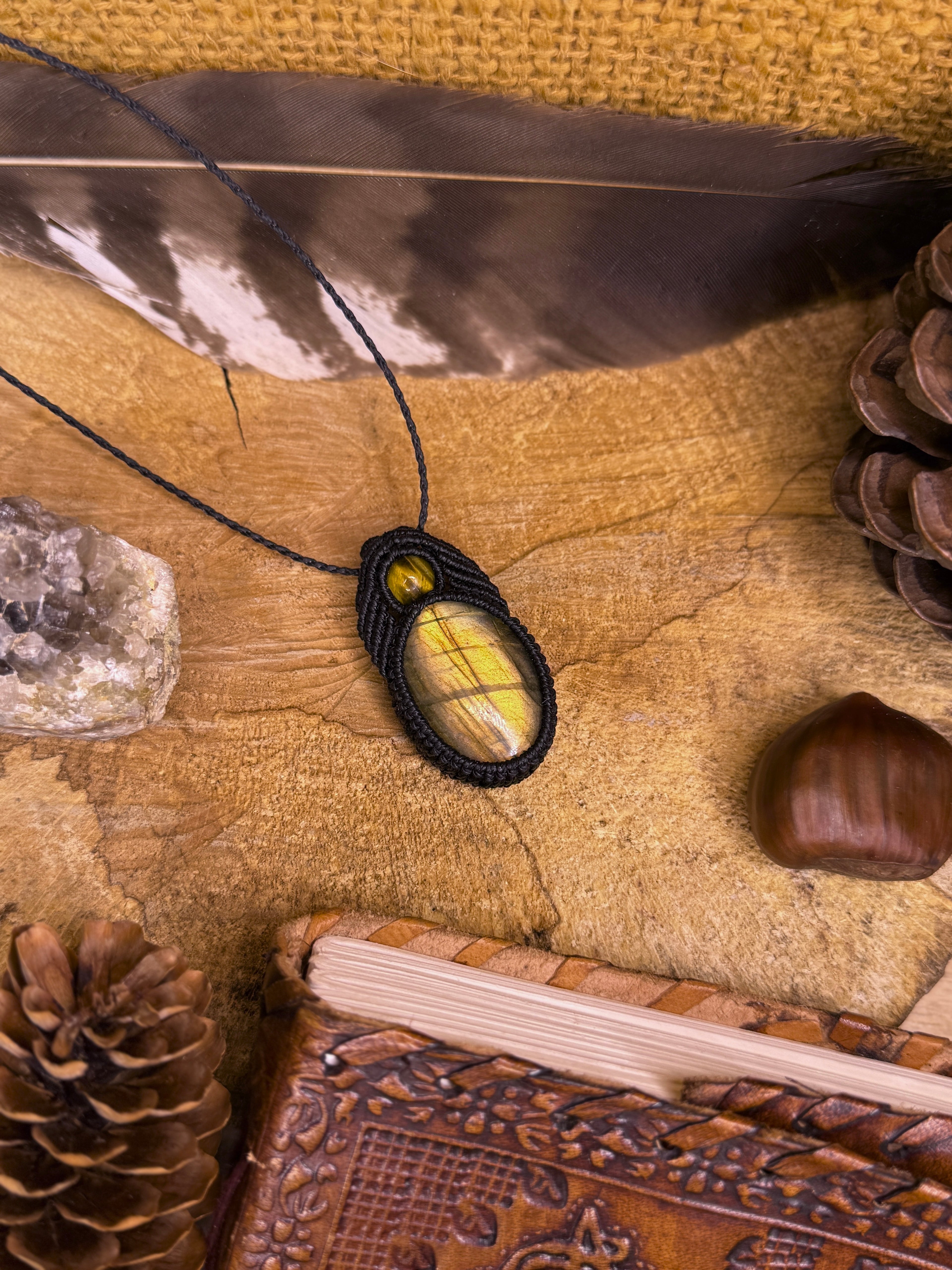 Collier • Pendentif • Labradorite • Œil de tigre