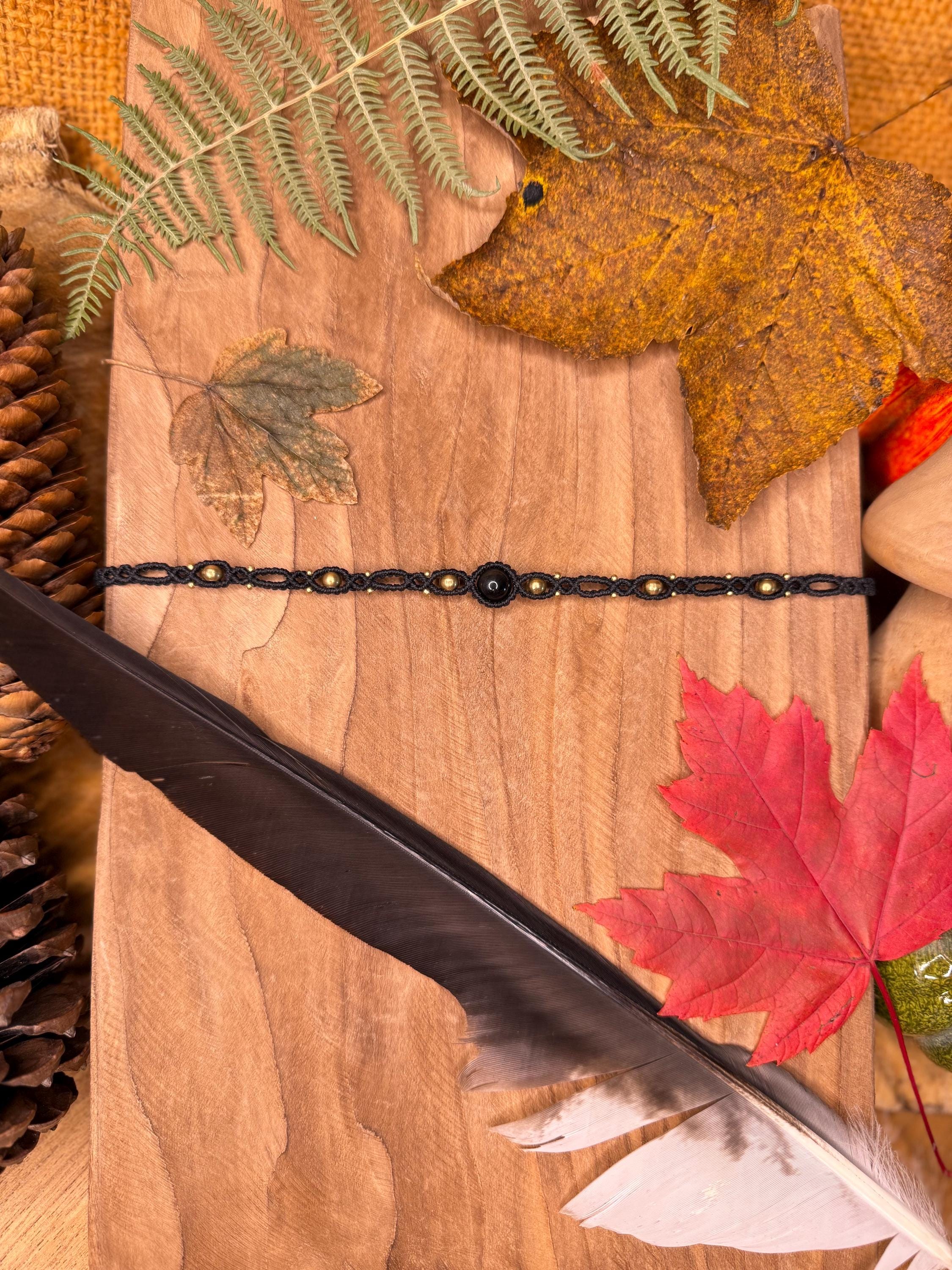 Tour de cou obsidienne et laiton (ras de cou - Neckband)