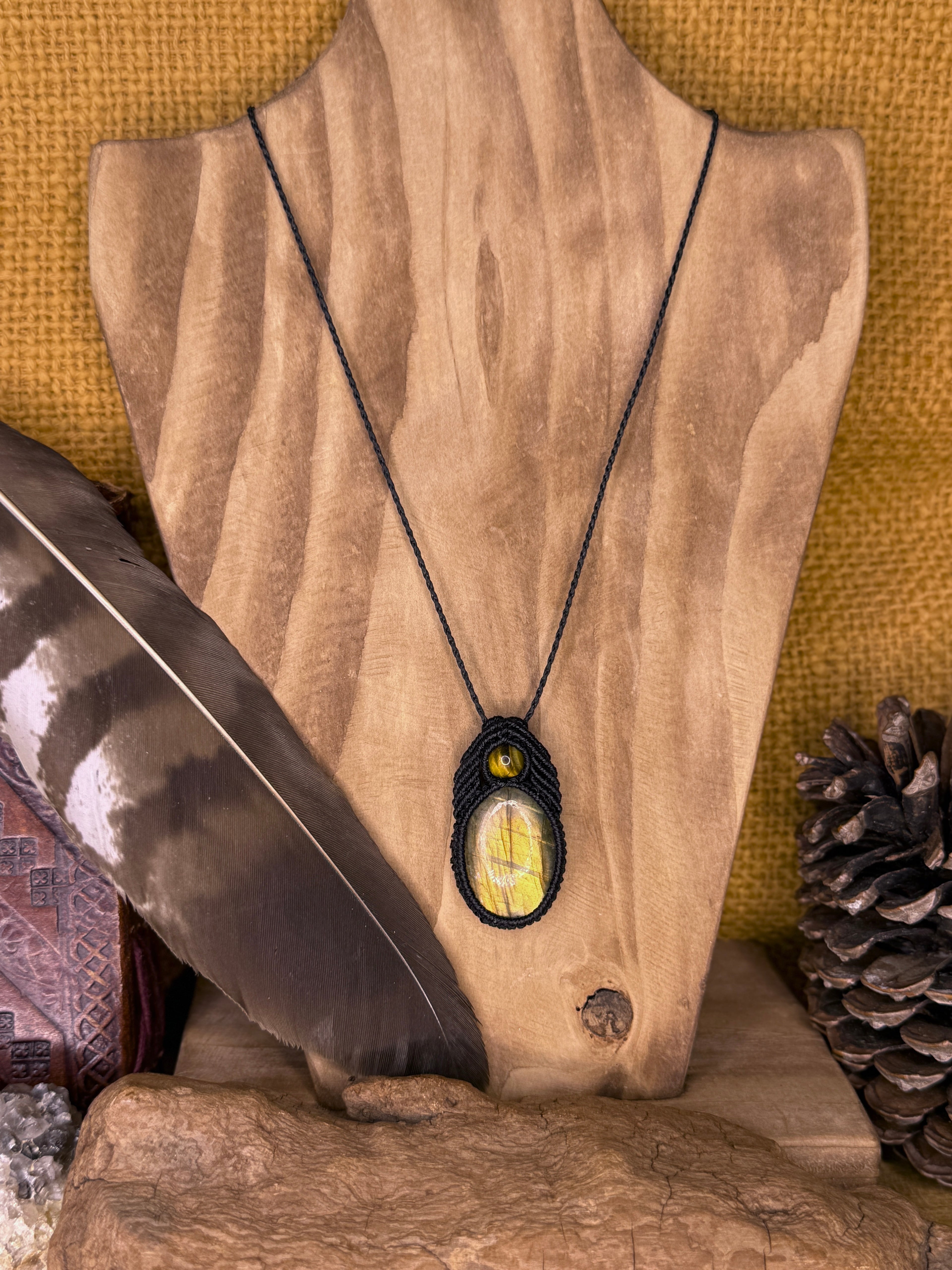 Collier • Pendentif • Labradorite • Œil de tigre