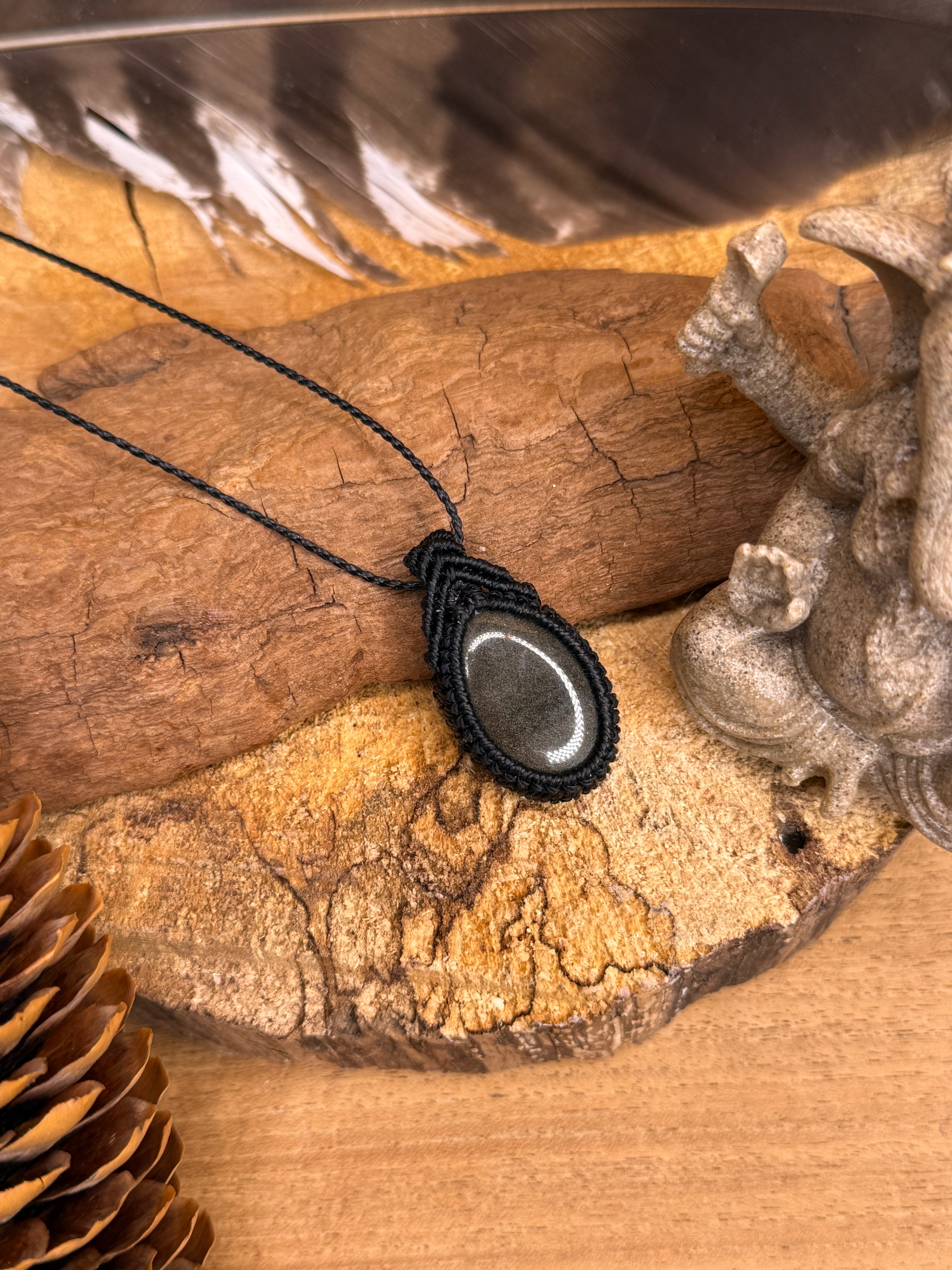 Collier • Pendentif • Obsidienne doré