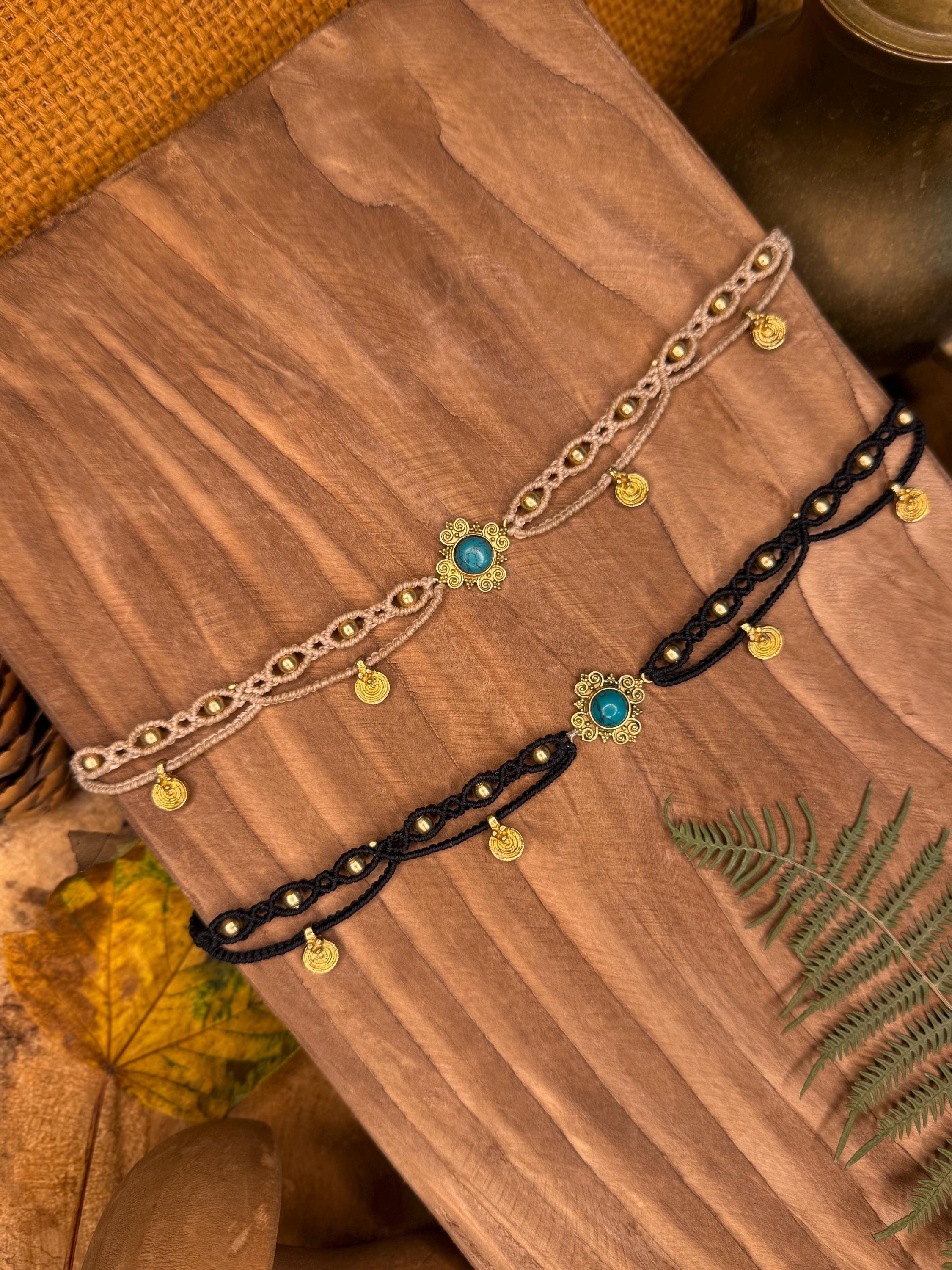 Diadème • Tour de cou • breloque en laiton et pierre de Turquoise (Neckband-ras de cou) médiéval renaissance