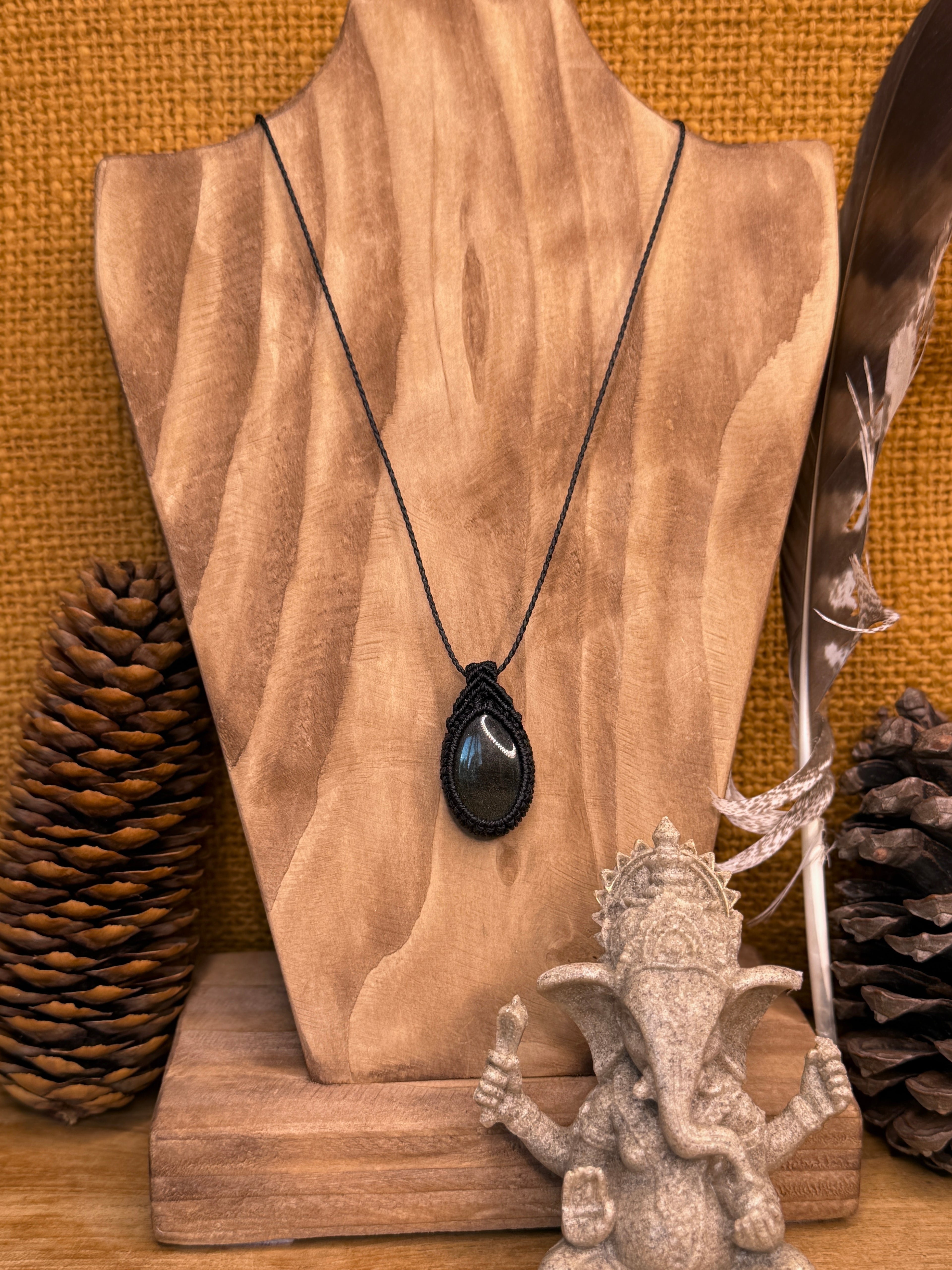 Collier • Pendentif • Obsidienne doré