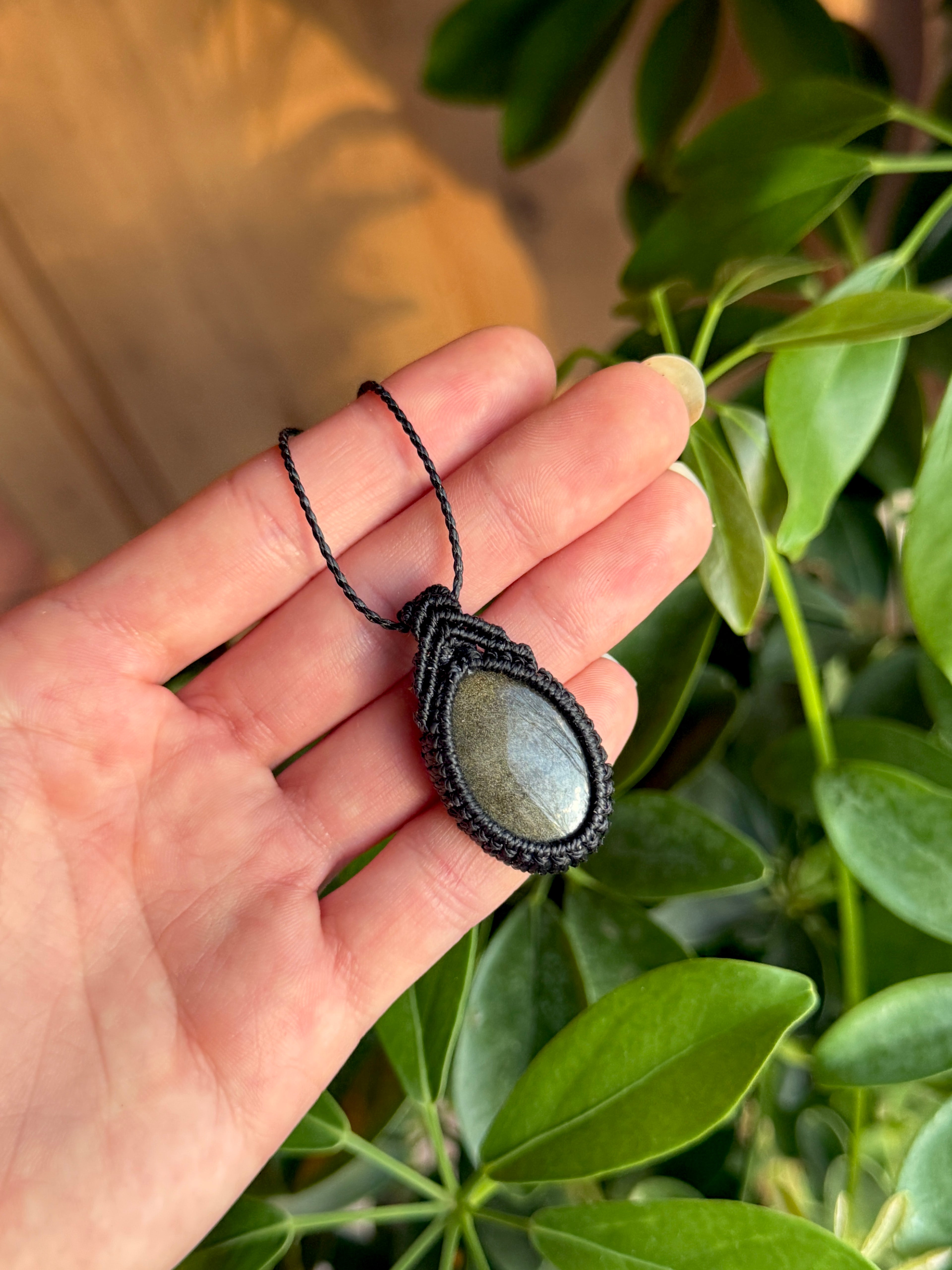Collier • Pendentif • Obsidienne doré