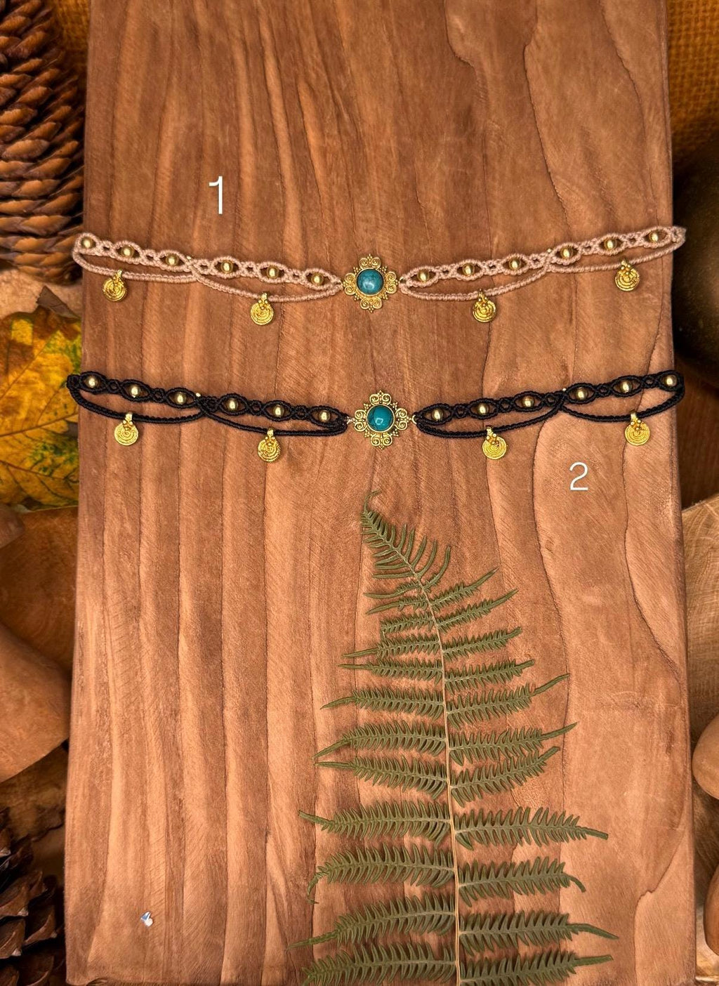 Diadème • Tour de cou • breloque en laiton et pierre de Turquoise (Neckband-ras de cou) médiéval renaissance