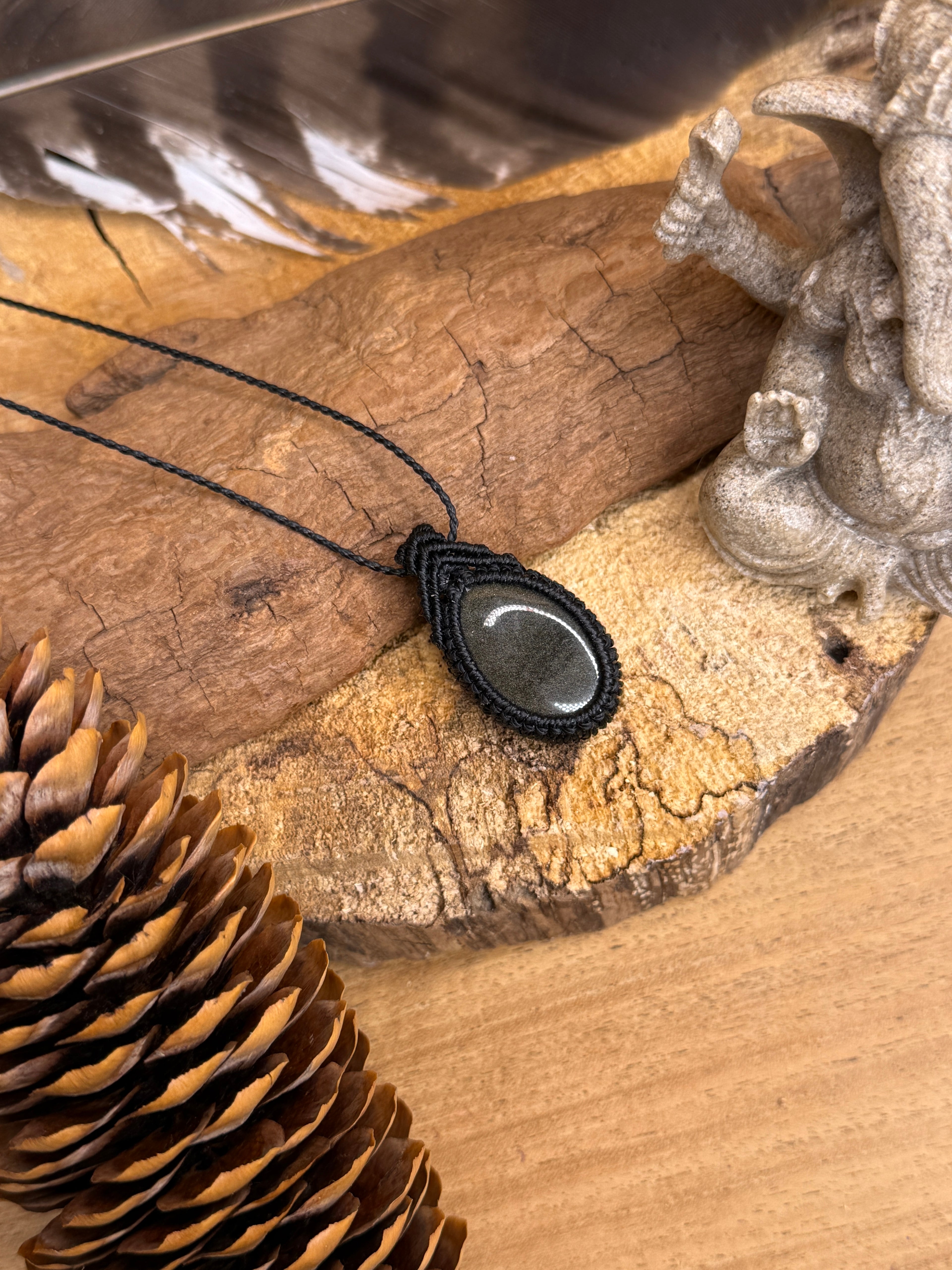 Collier • Pendentif • Obsidienne doré