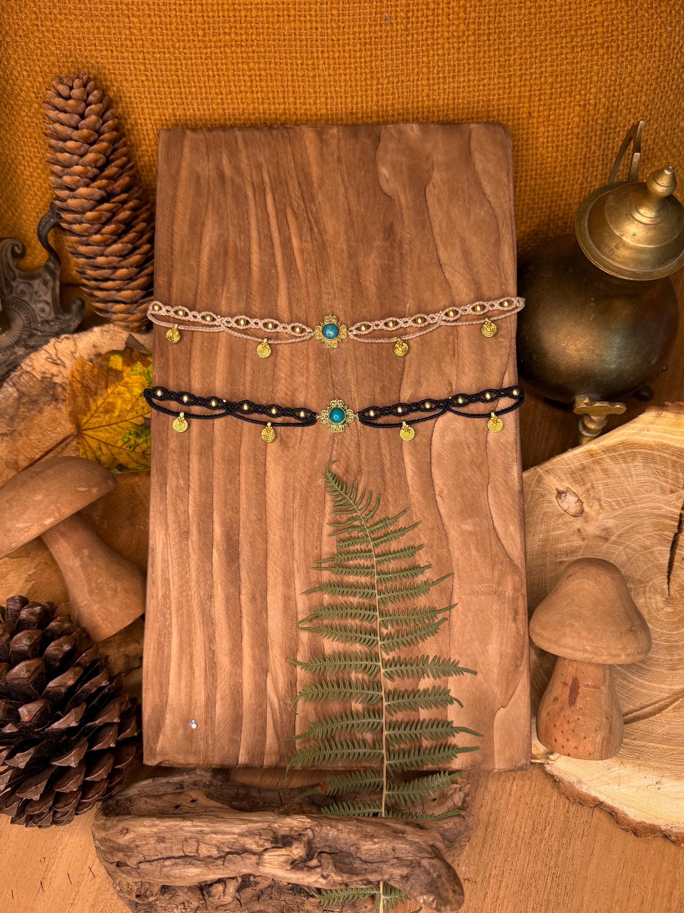 Diadème • Tour de cou • breloque en laiton et pierre de Turquoise (Neckband-ras de cou) médiéval renaissance