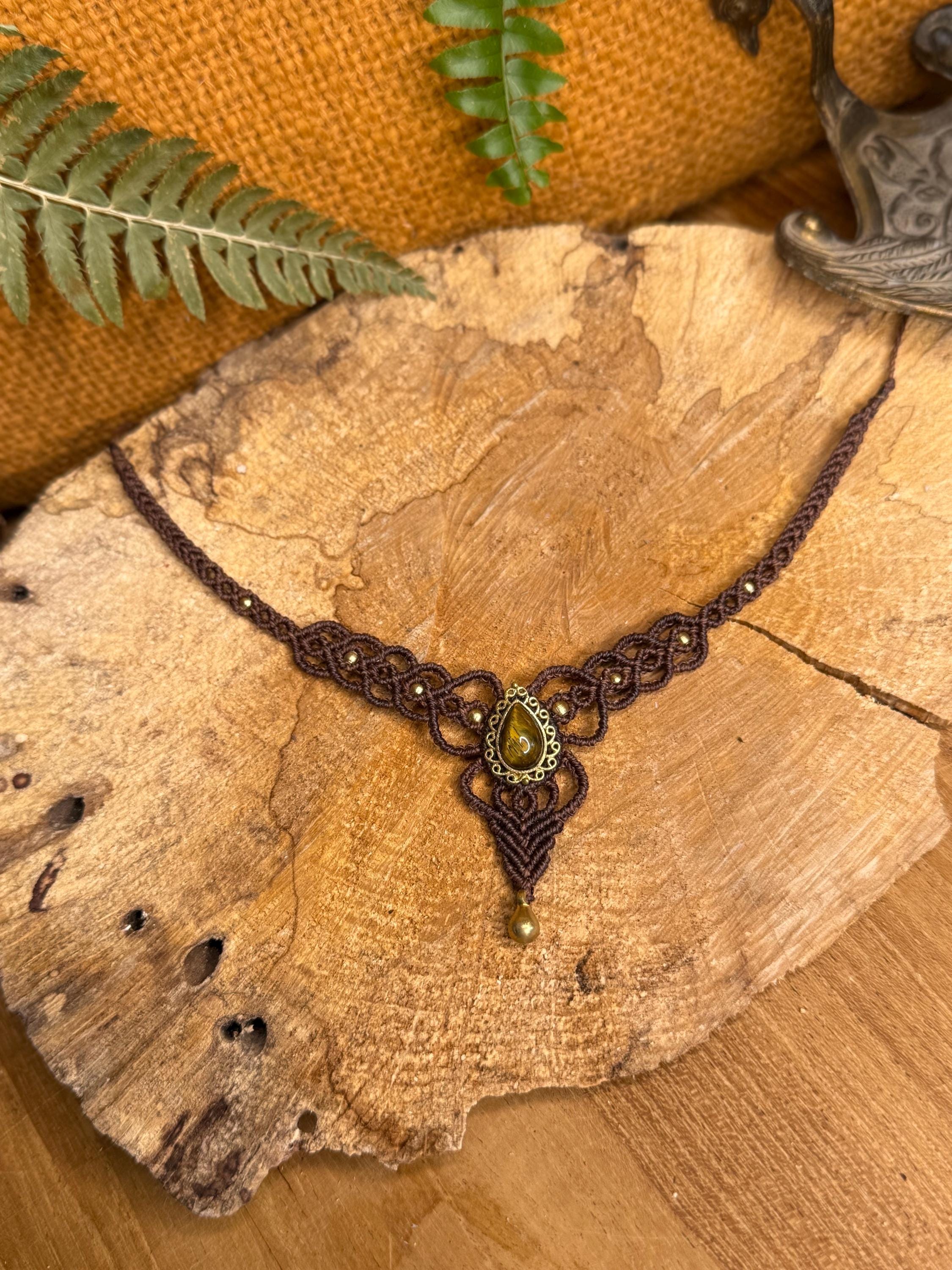 Collier • Tour de cou avec une pierre de lune ou œil de tigre (neckband)