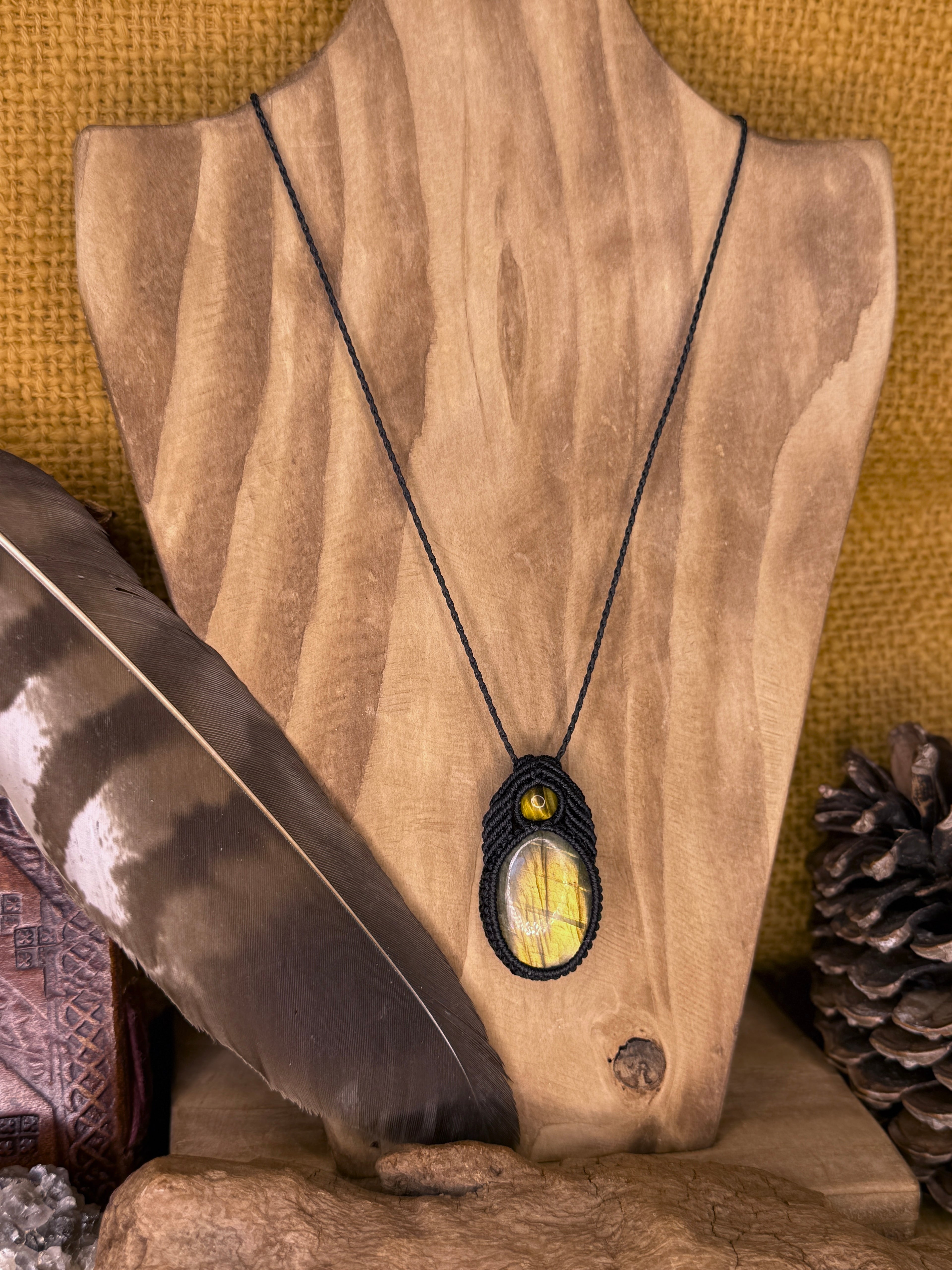 Collier • Pendentif • Labradorite • Œil de tigre