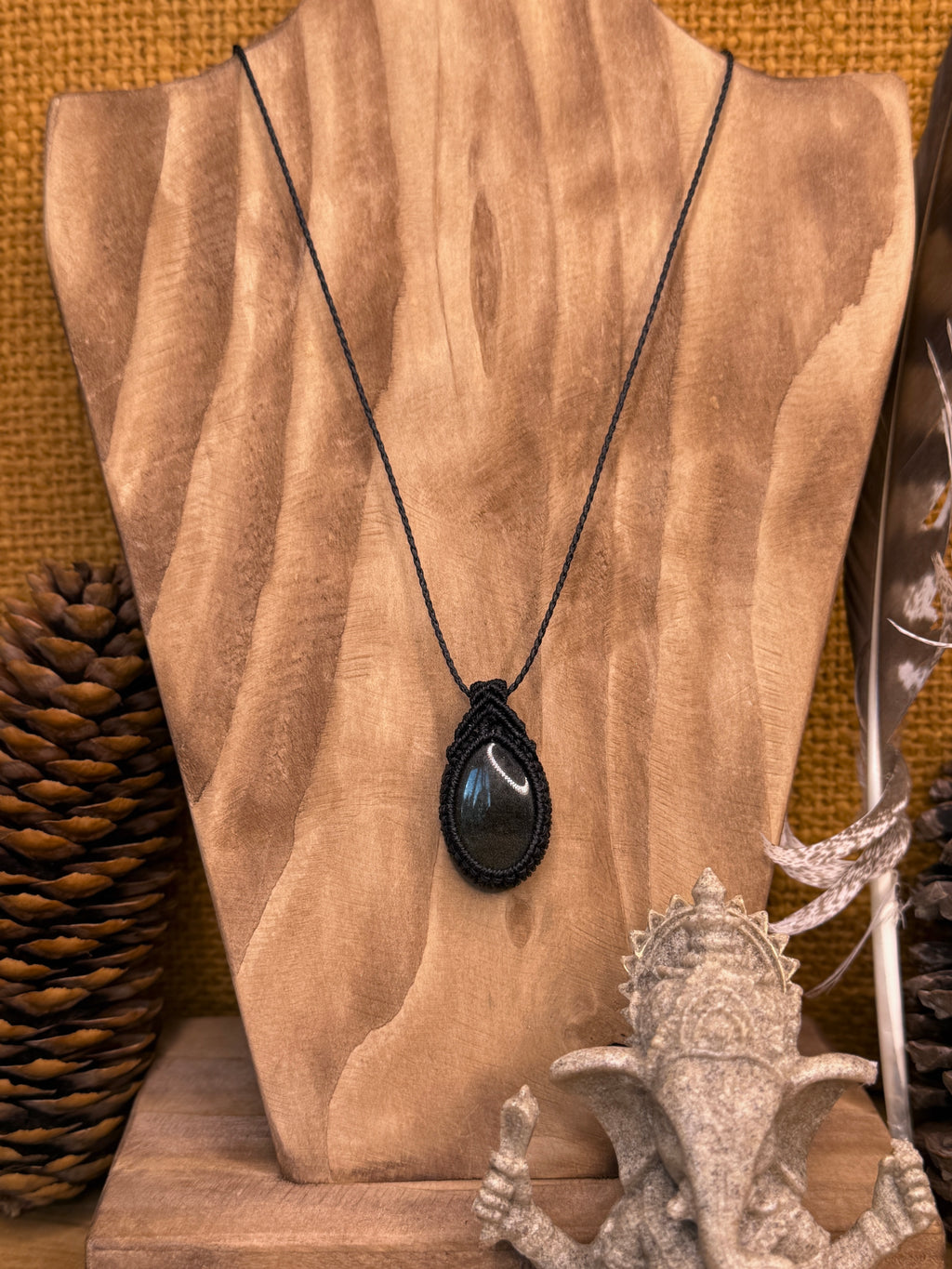 Collier • Pendentif • Obsidienne doré