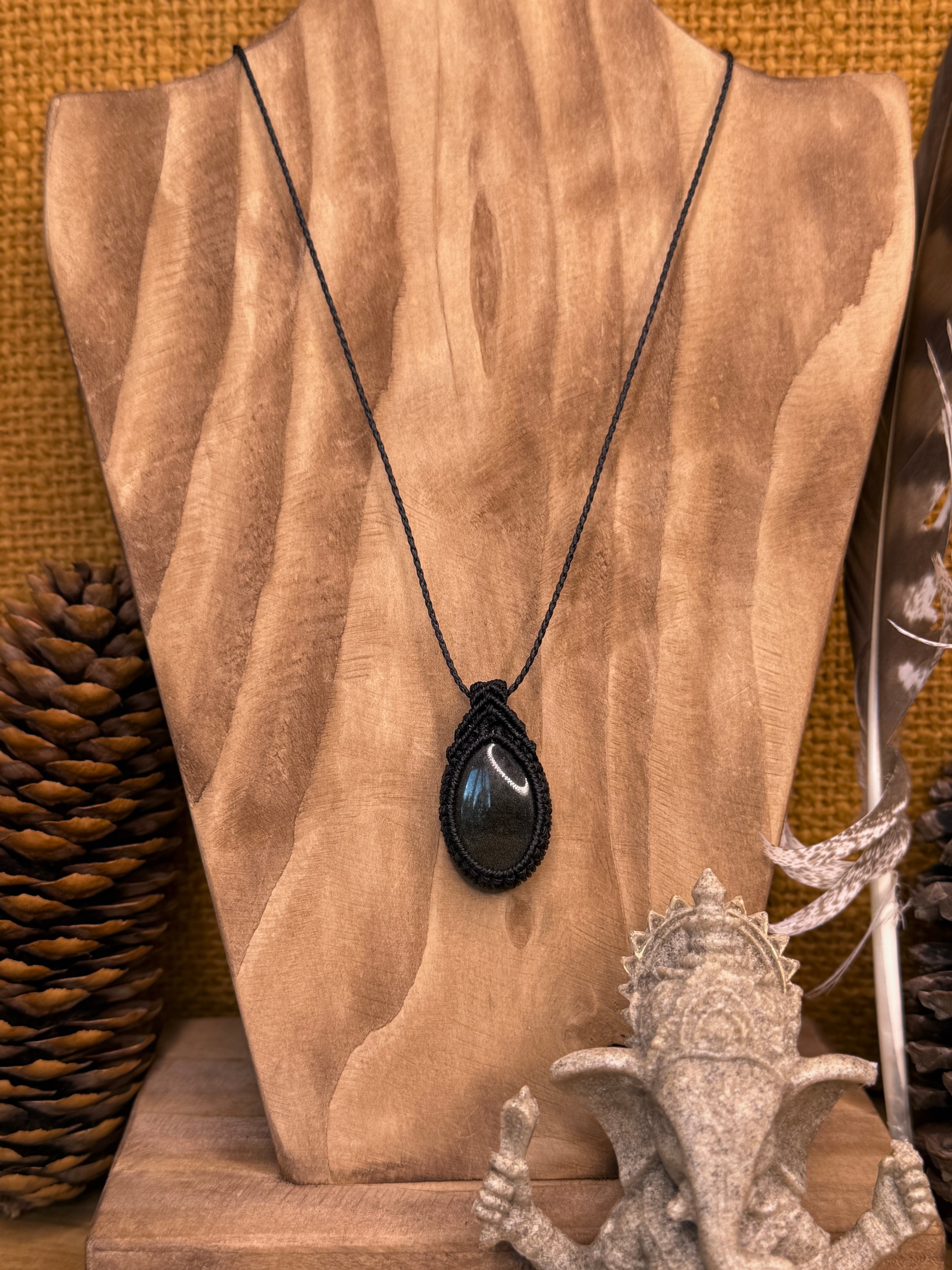 Collier • Pendentif • Obsidienne doré