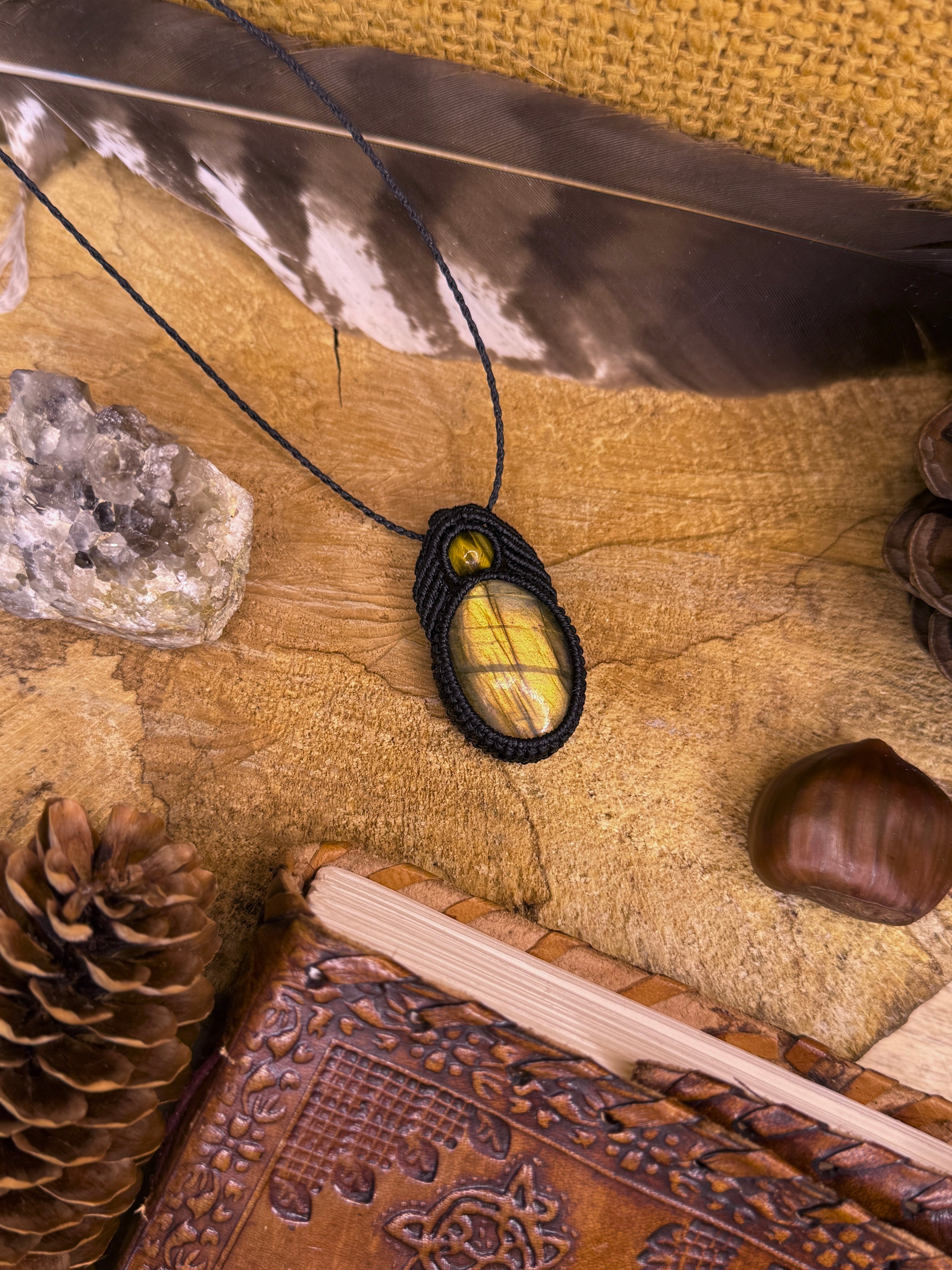 Collier • Pendentif • Labradorite • Œil de tigre