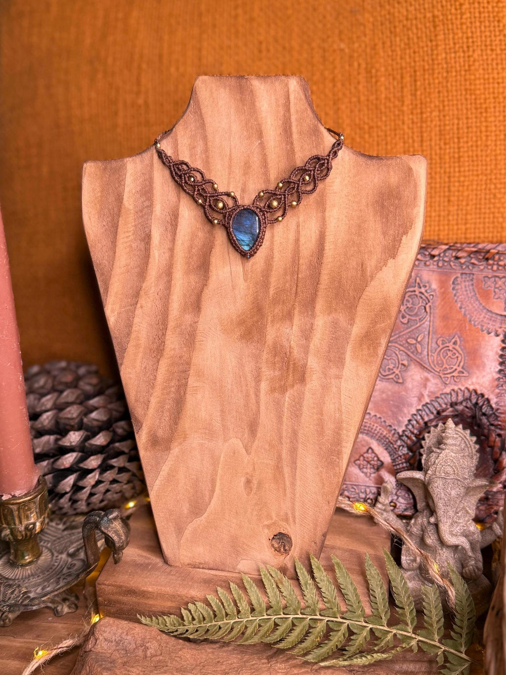 Collier pierre naturelle Labradorite - micro-macramé fait main bohème - ElenyaBoutique