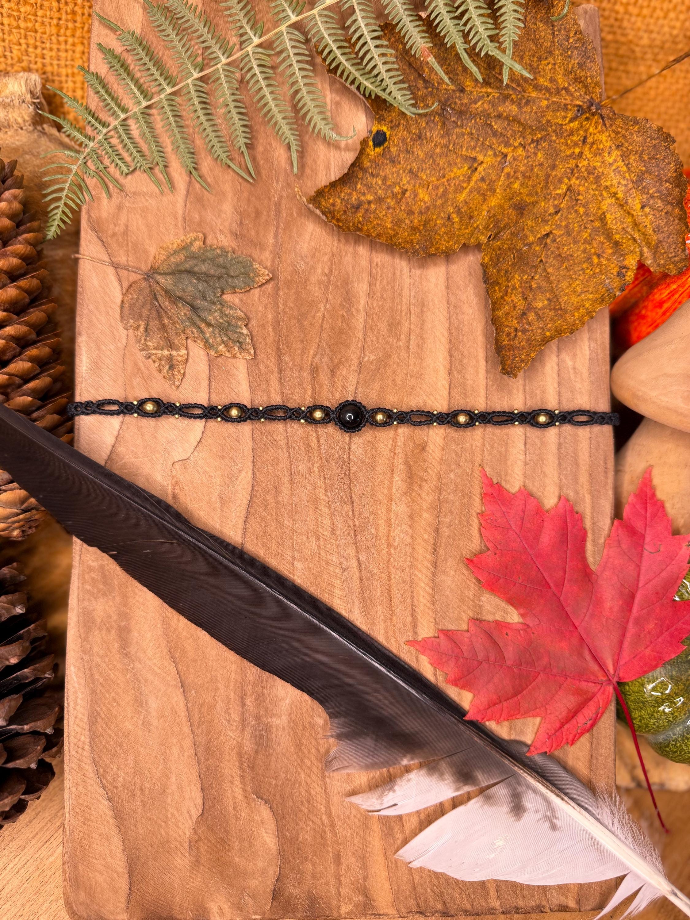 Tour de cou obsidienne et laiton (ras de cou - Neckband)