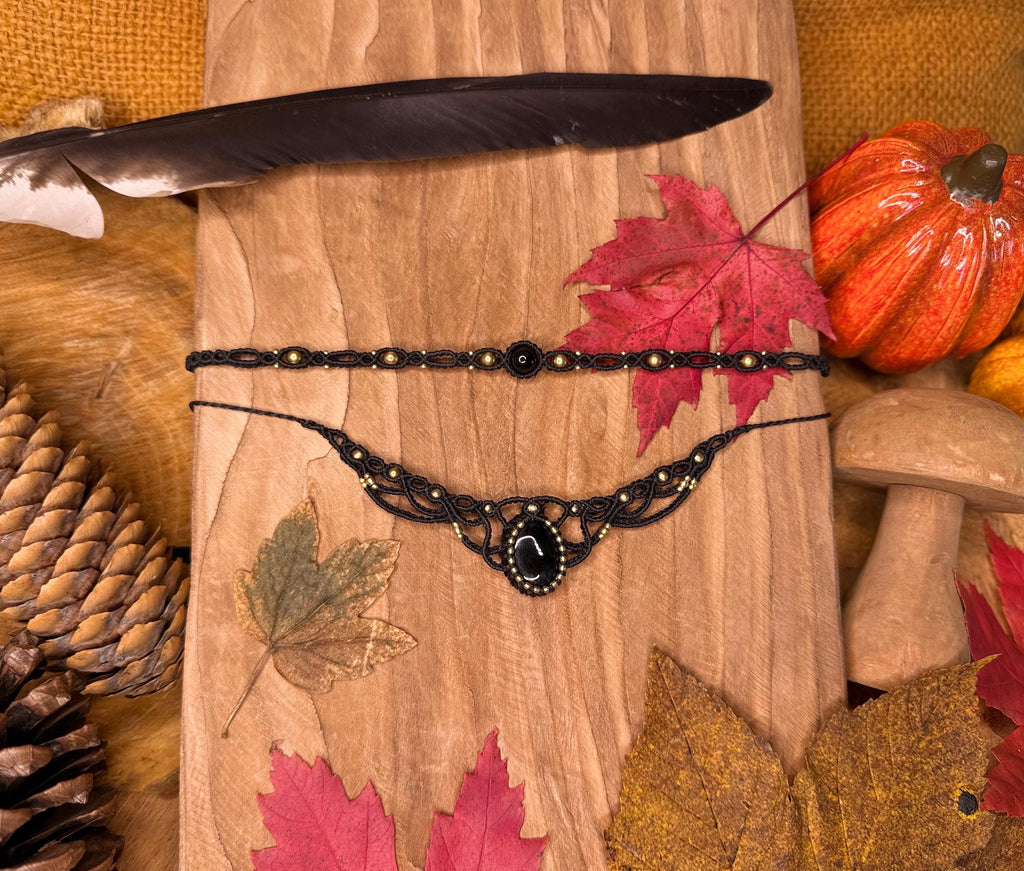 Tour de cou obsidienne et laiton (ras de cou - Neckband)