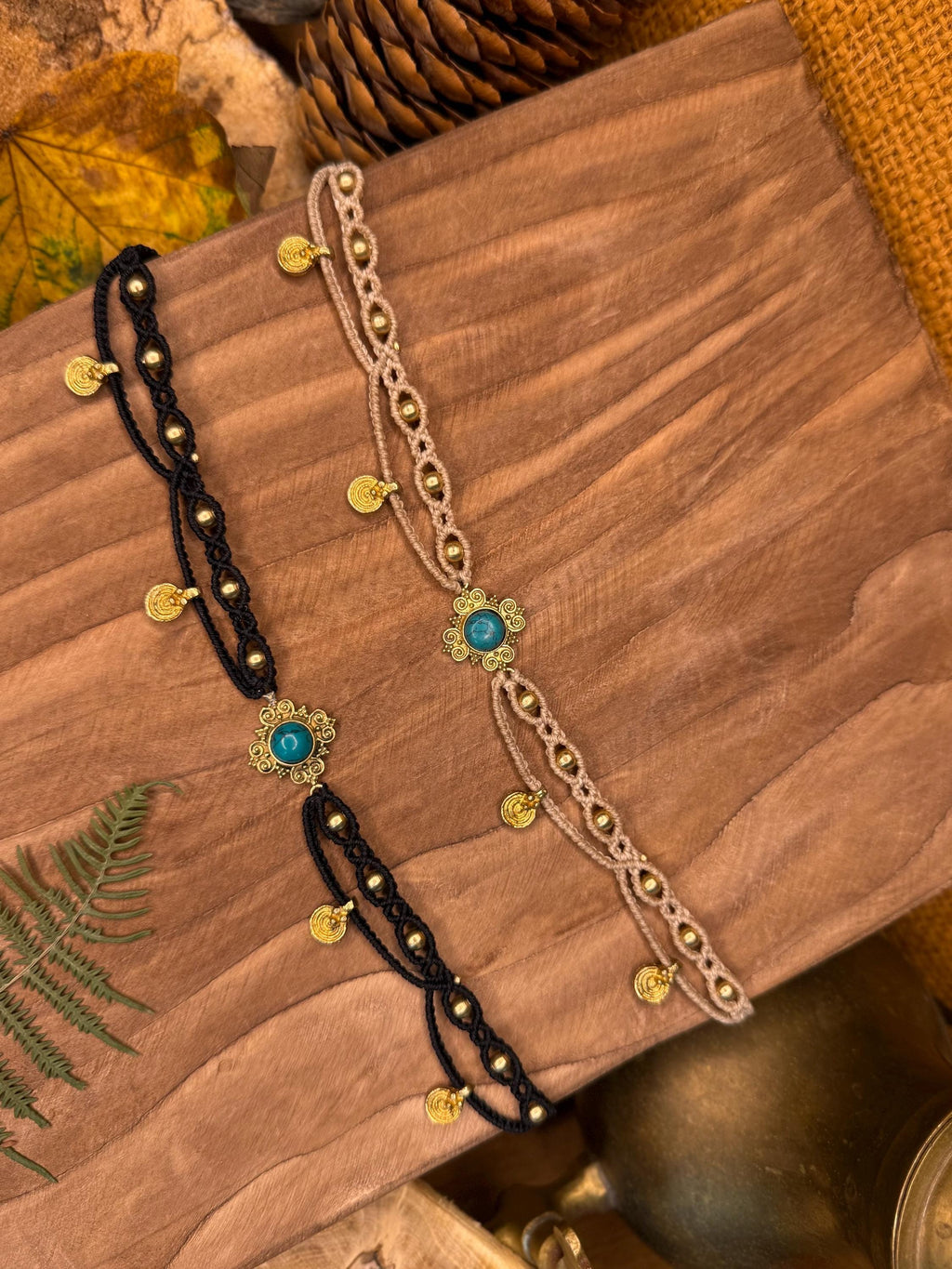 Diadème • Tour de cou • breloque en laiton et pierre de Turquoise (Neckband-ras de cou) médiéval renaissance