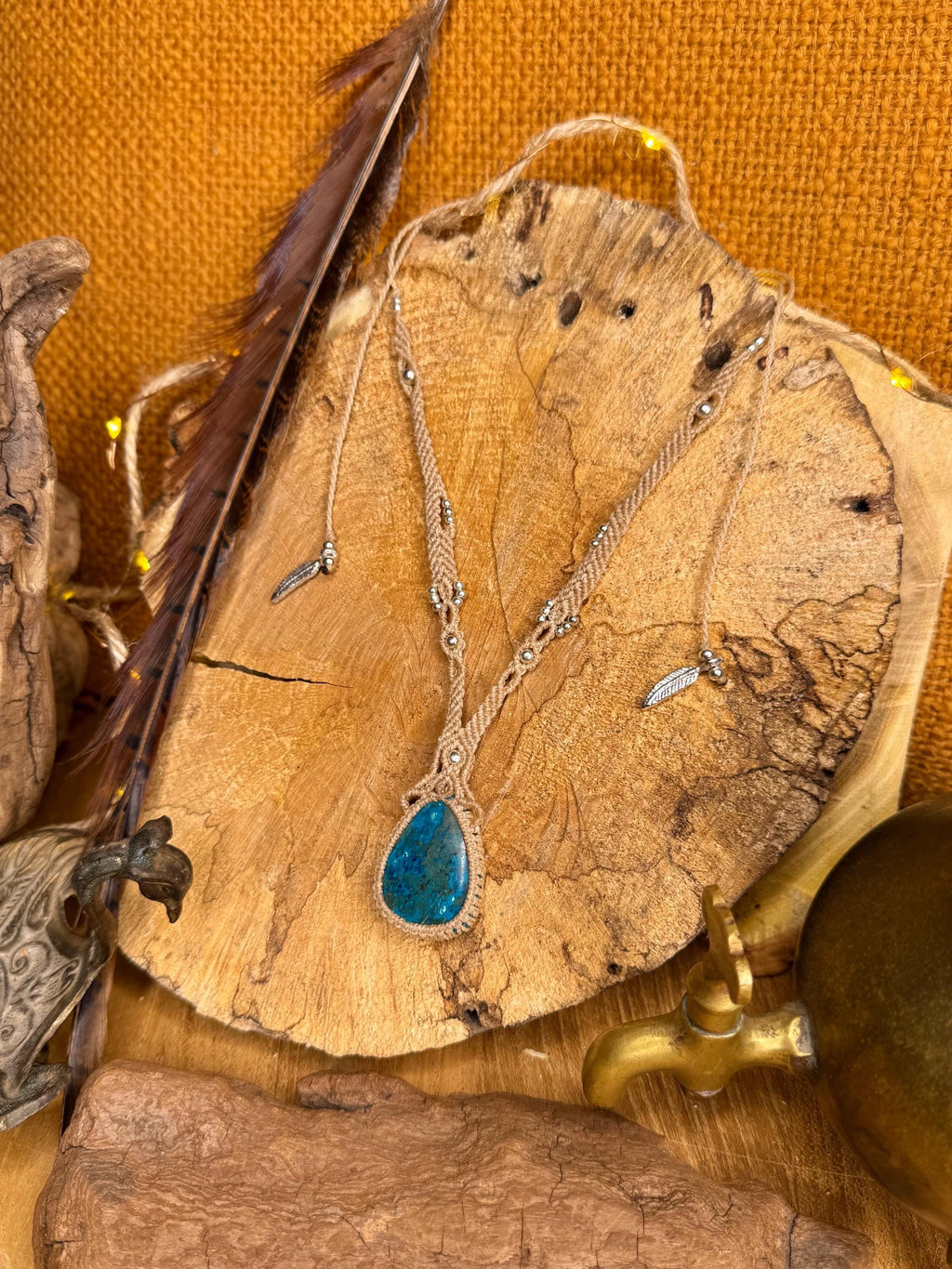 Collier chrysocolle bijou en laiton apaisement équilibre fait main cadeau bien-être bohème - collier hippie - collier amérindien -
