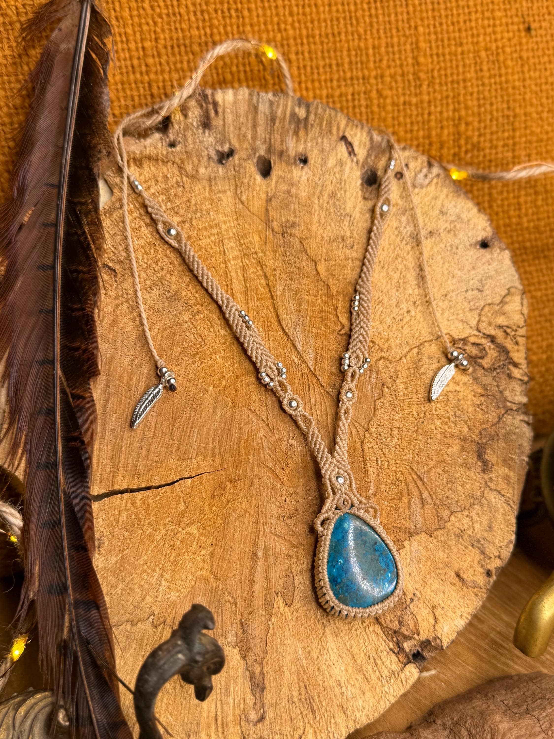 Collier chrysocolle bijou en laiton apaisement équilibre fait main cadeau bien-être bohème - collier hippie - collier amérindien -