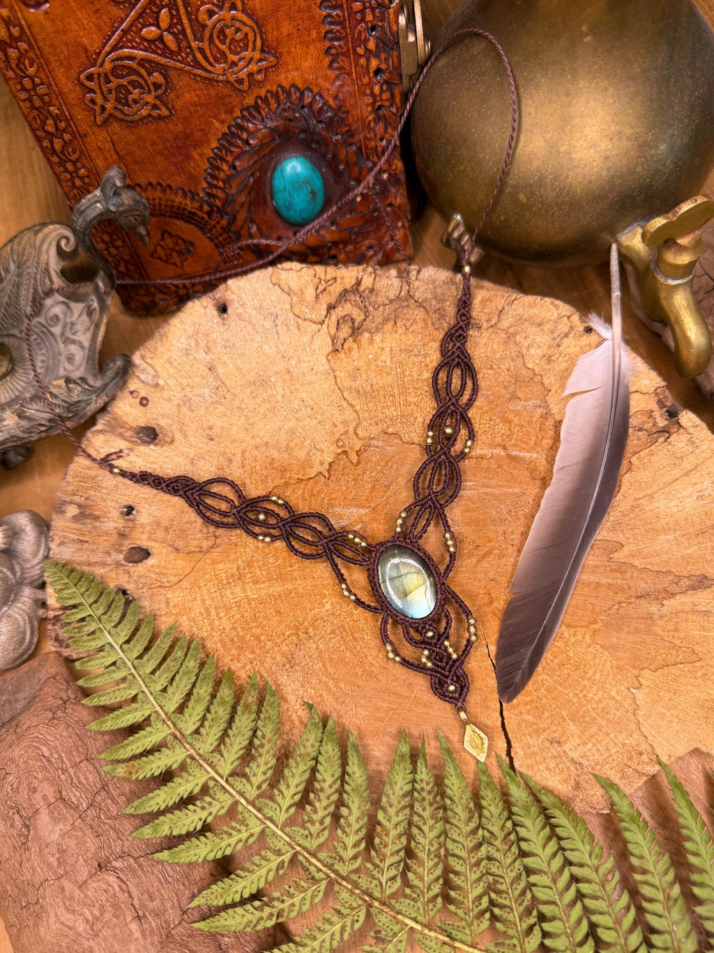 Collier fait main micro-macramé avec pierre naturelle labradorite - makrame - collier hippie - collier bohème - cadeau fait main