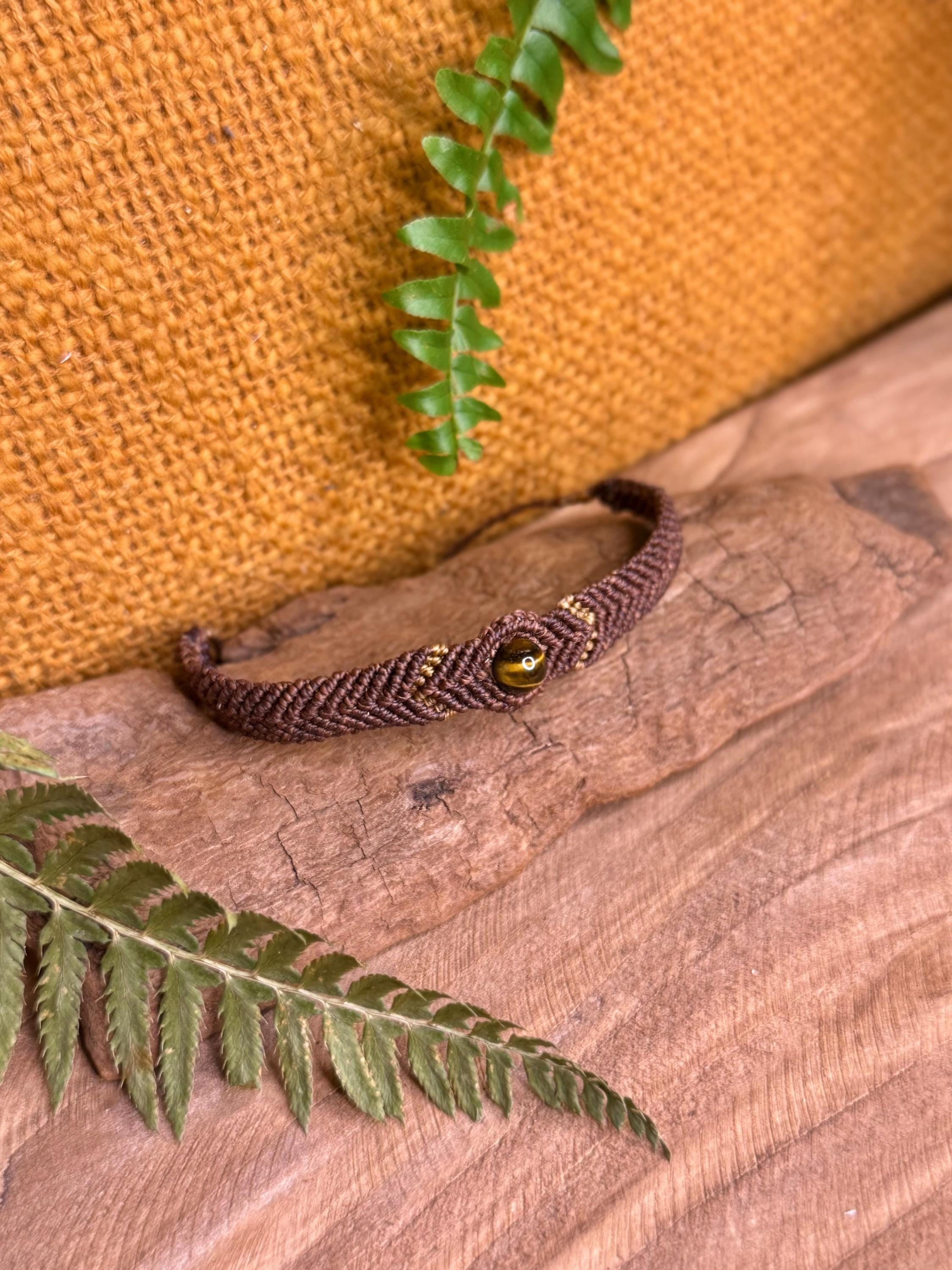 bracelet fait main micro-macramé pierre naturelle œil de tigre - bracelet hippie - bracelet bohème - bracelet homme - bracelet femme - zen