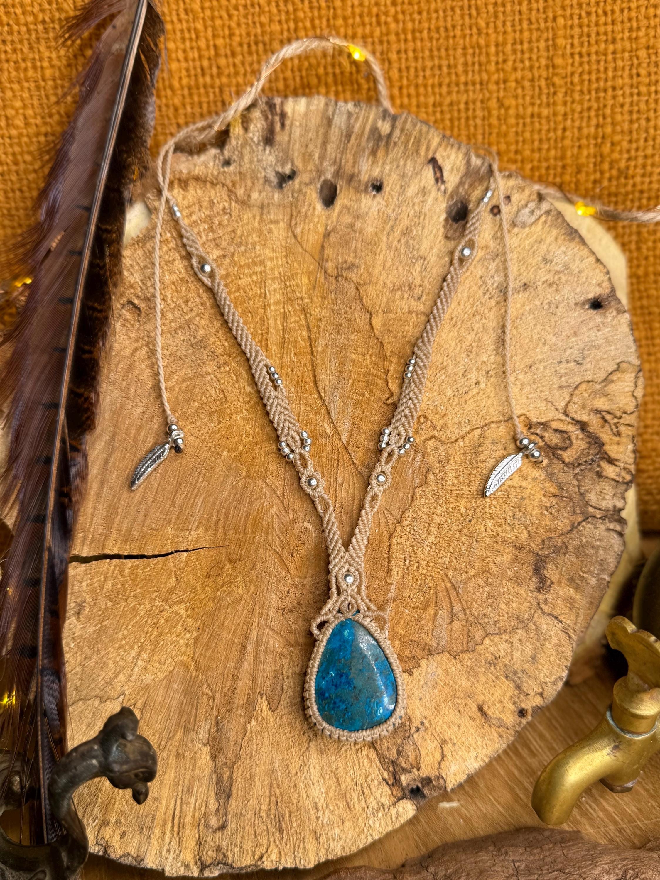 Collier chrysocolle bijou en laiton apaisement équilibre fait main cadeau bien-être bohème - collier hippie - collier amérindien -