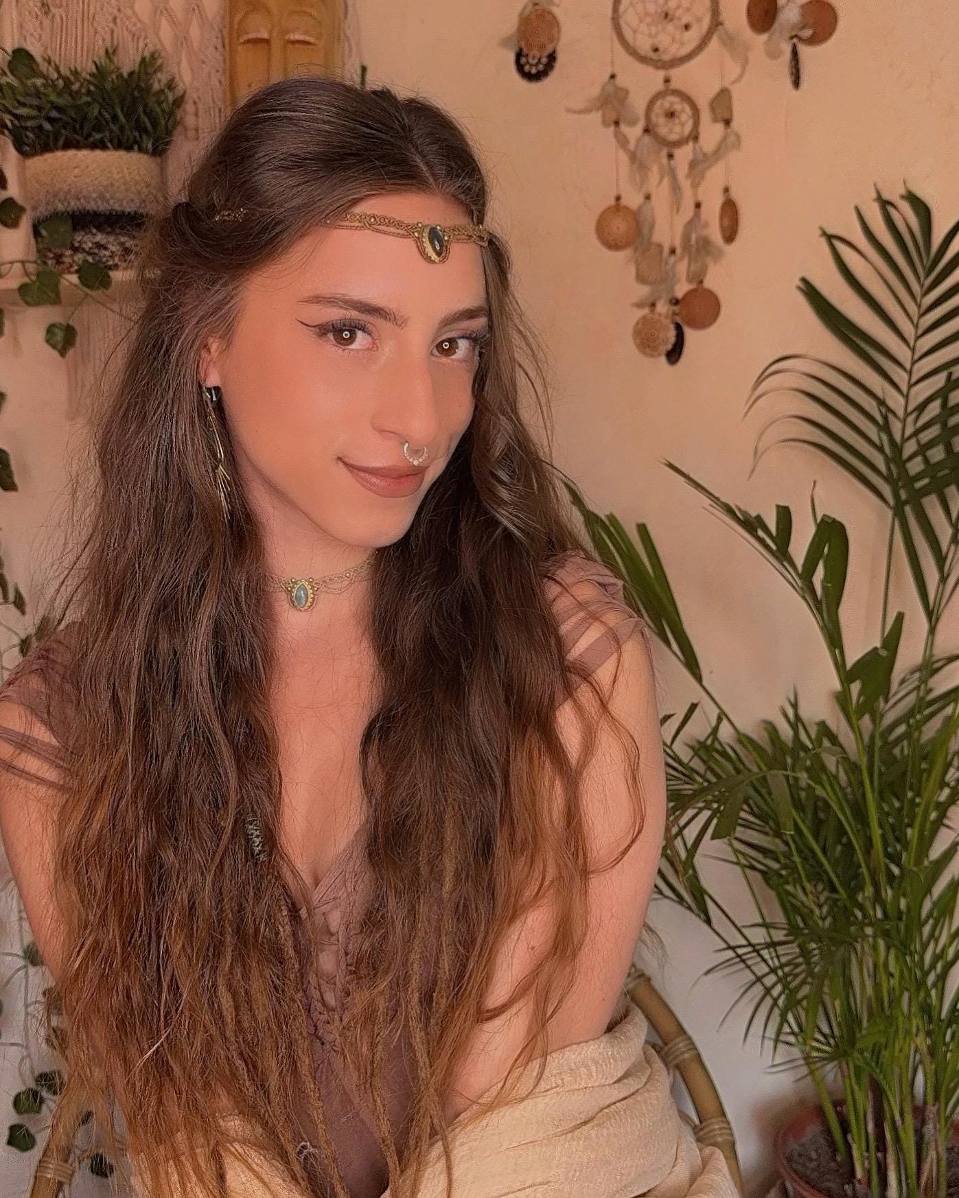 Diadème - Tour de cou fait main micro-macramé avec pierre naturelle d’onyx noir et amazonite (Neckband-ras de cou) hippie bohème médiéval