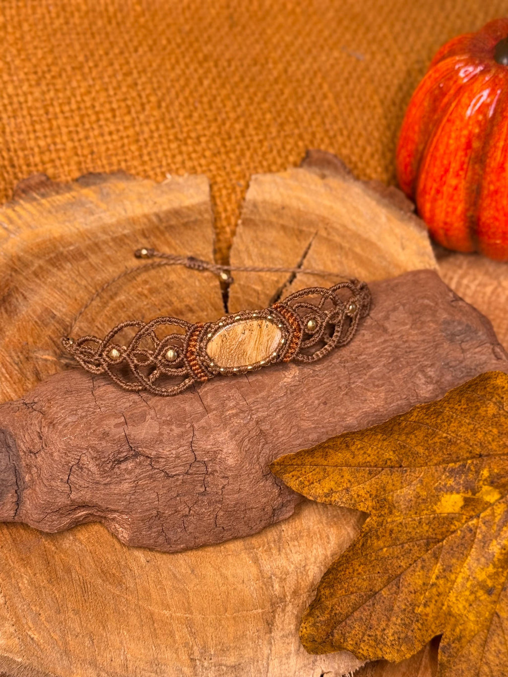 bracelet fait main micro-macramé pierre naturelle jaspe paysage - bracelet hippie - bracelet bohème cadeau énergétique