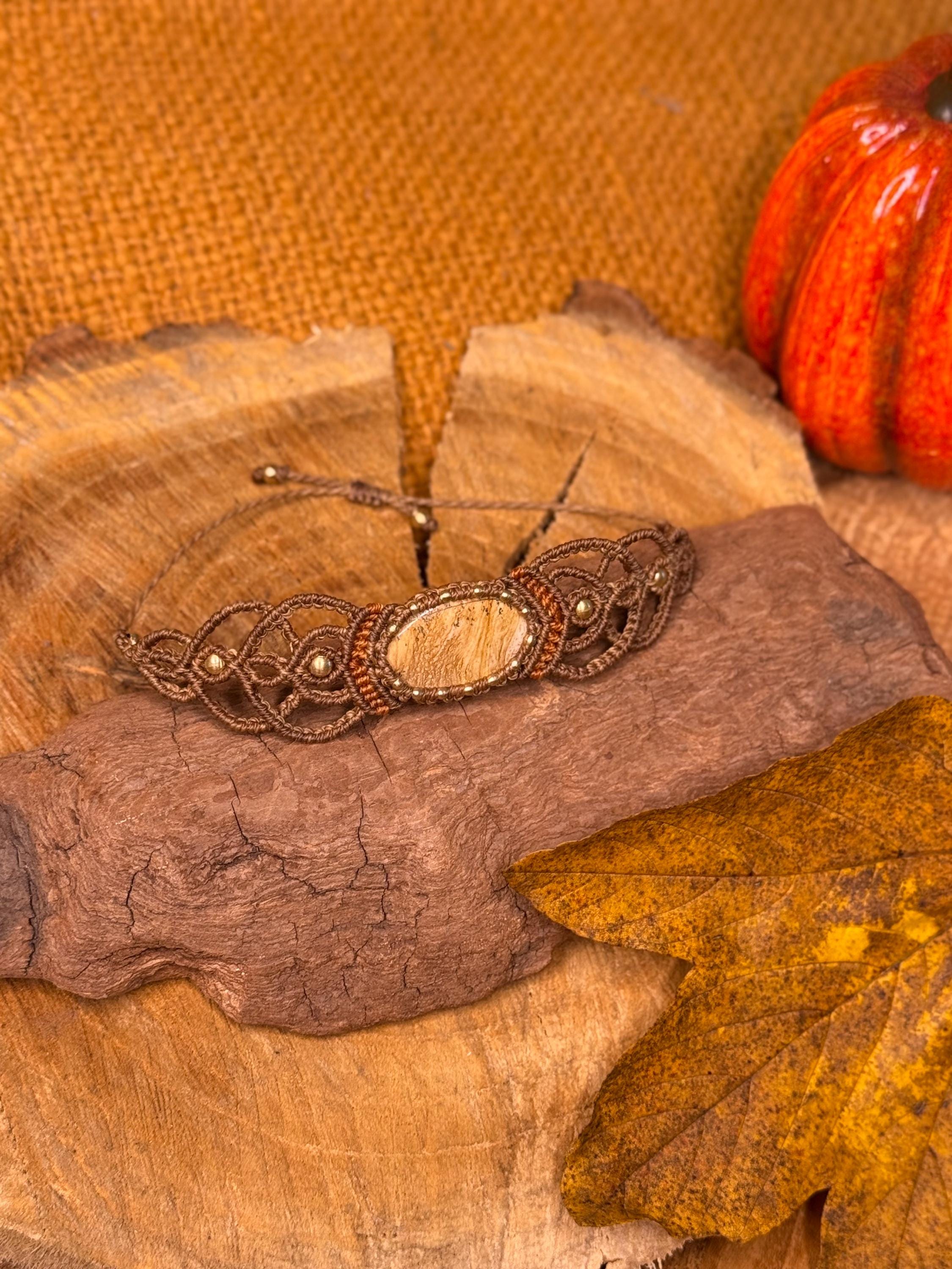 bracelet fait main micro-macramé pierre naturelle jaspe paysage - bracelet hippie - bracelet bohème cadeau énergétique