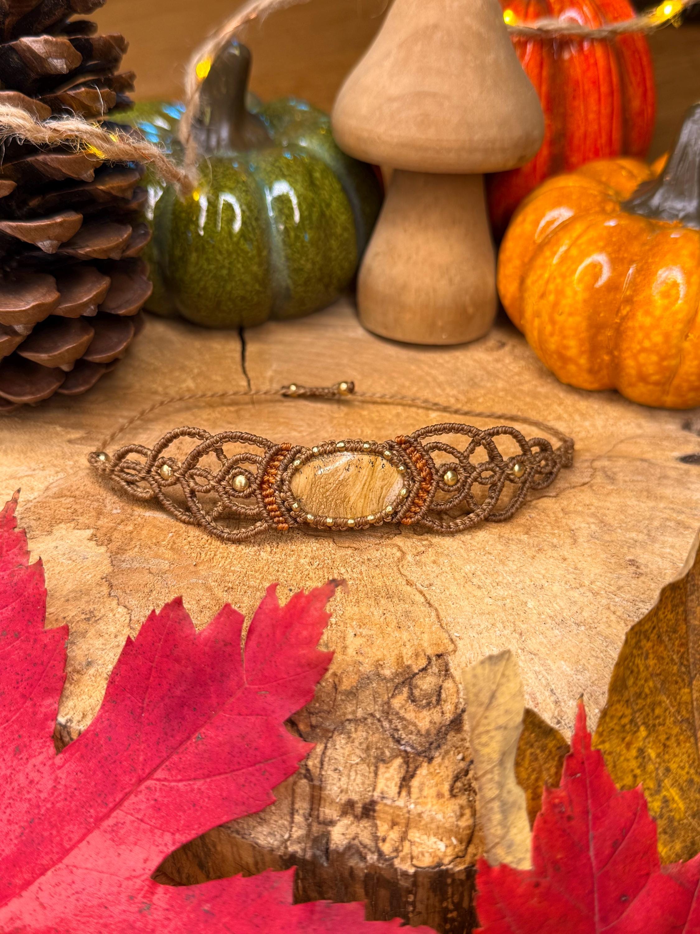 bracelet fait main micro-macramé pierre naturelle jaspe paysage - bracelet hippie - bracelet bohème cadeau énergétique