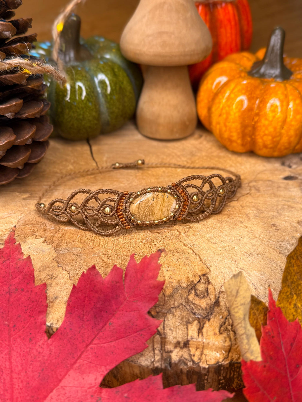 bracelet fait main micro-macramé pierre naturelle jaspe paysage - bracelet hippie - bracelet bohème cadeau énergétique
