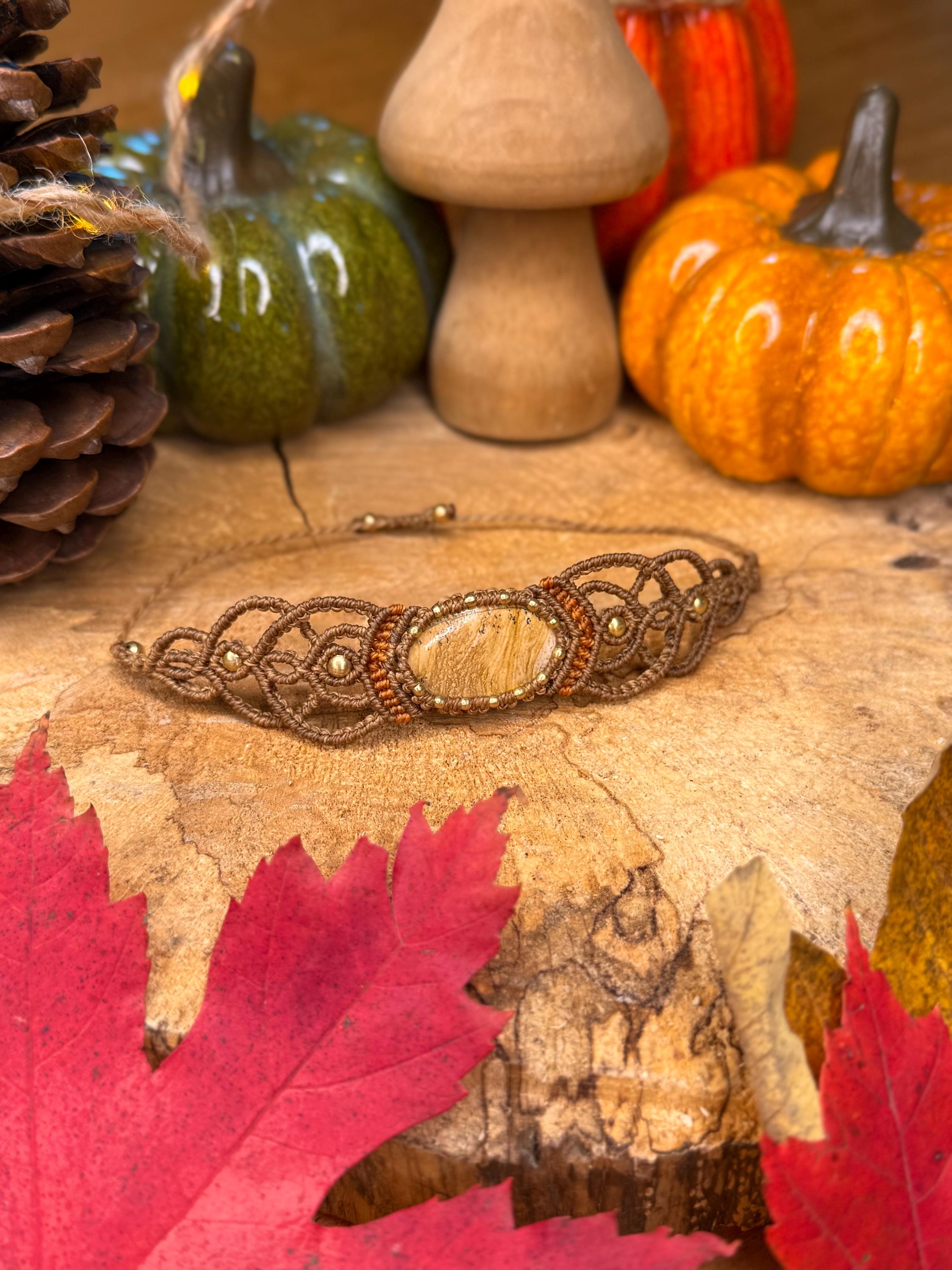 bracelet fait main micro-macramé pierre naturelle jaspe paysage - bracelet hippie - bracelet bohème cadeau énergétique