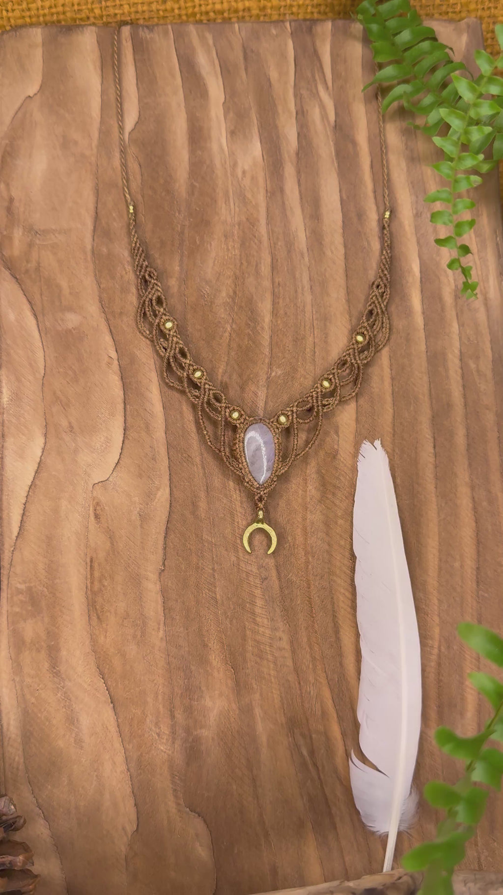 Necklace • Choker with a moonstone and brass charm (neckband)
