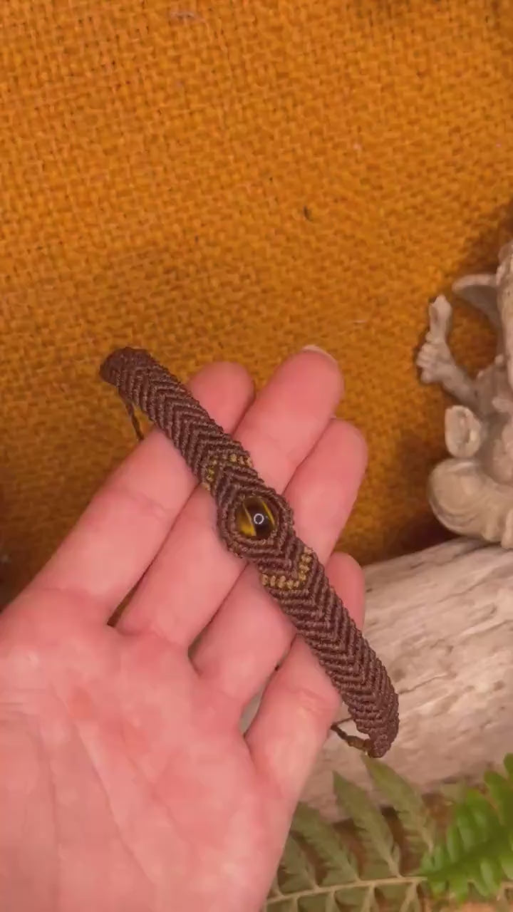 bracelet fait main micro-macramé pierre naturelle œil de tigre - bracelet hippie - bracelet bohème - bracelet homme - bracelet femme - zen