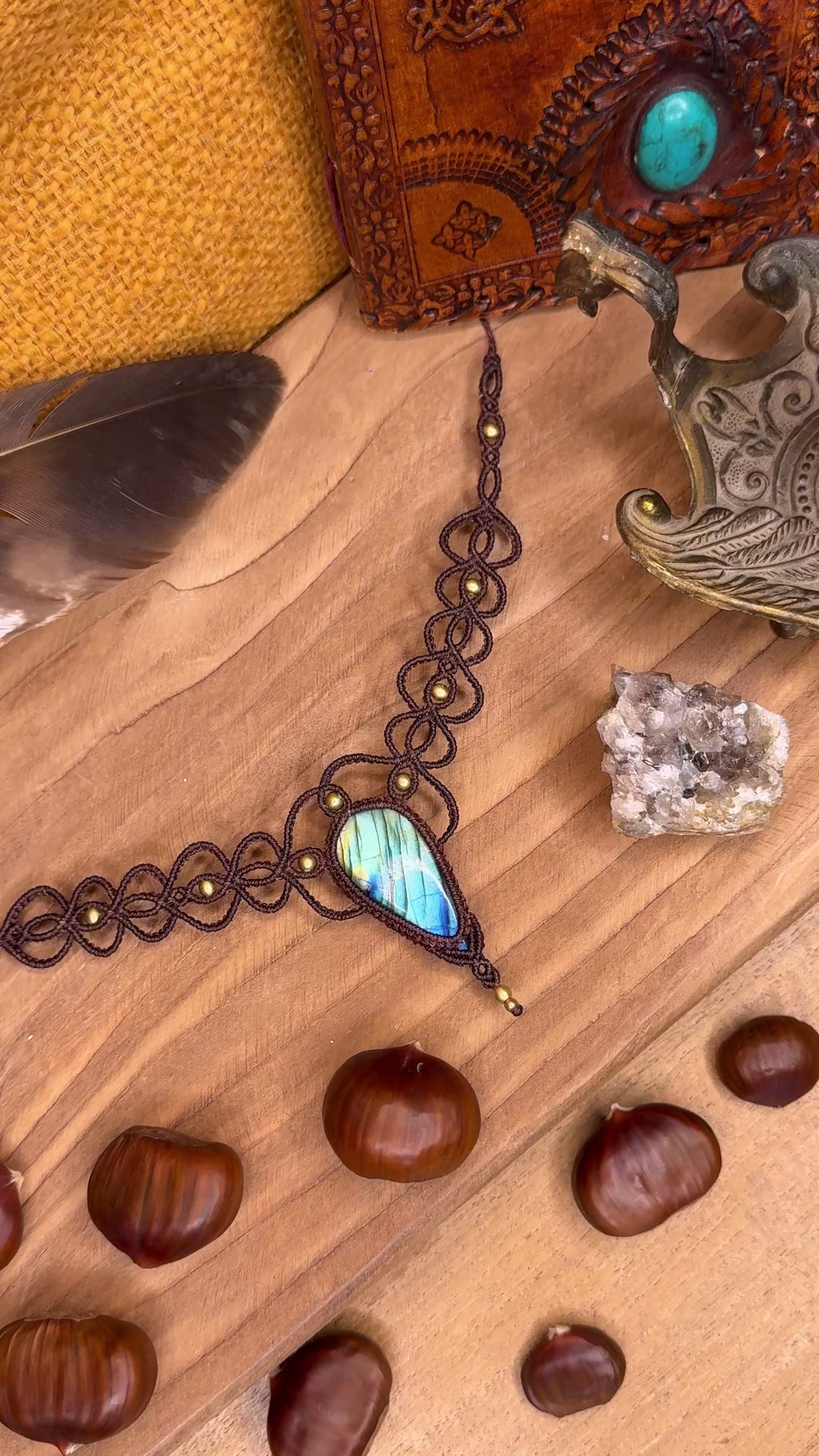 Necklace with a natural labradorite stone
