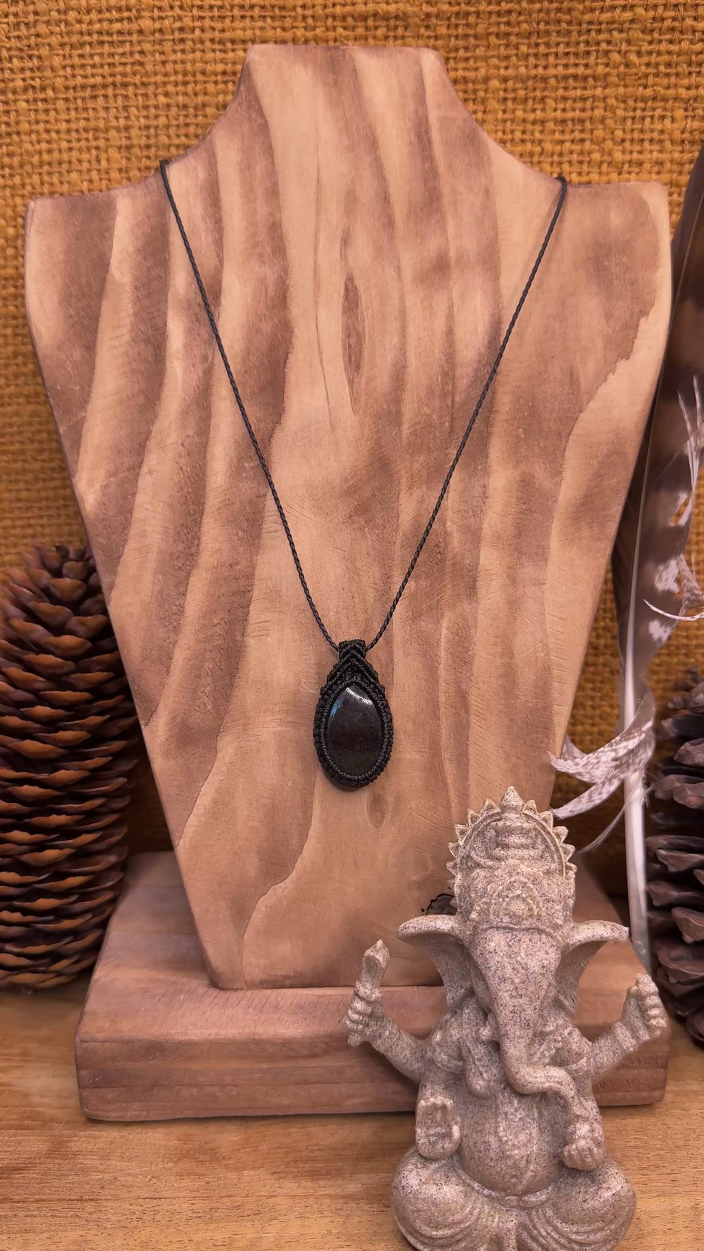 Collier • Pendentif • Obsidienne doré